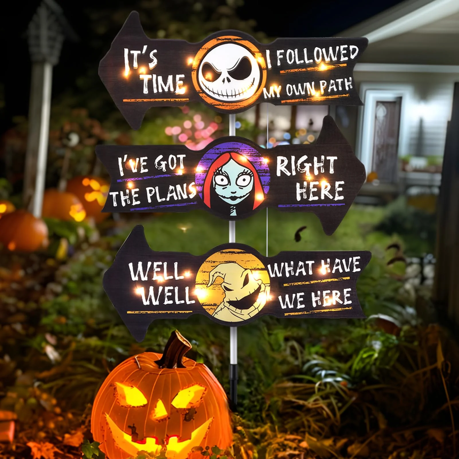 Lighted Jack Sally Yard Signs, Scary Halloween Decor Christmas Nightmare Halloween Decorations Outdoor Before Party Lawn Cute Garden Yard Stakes Outside Arrow Decorations Clearance - Image 6