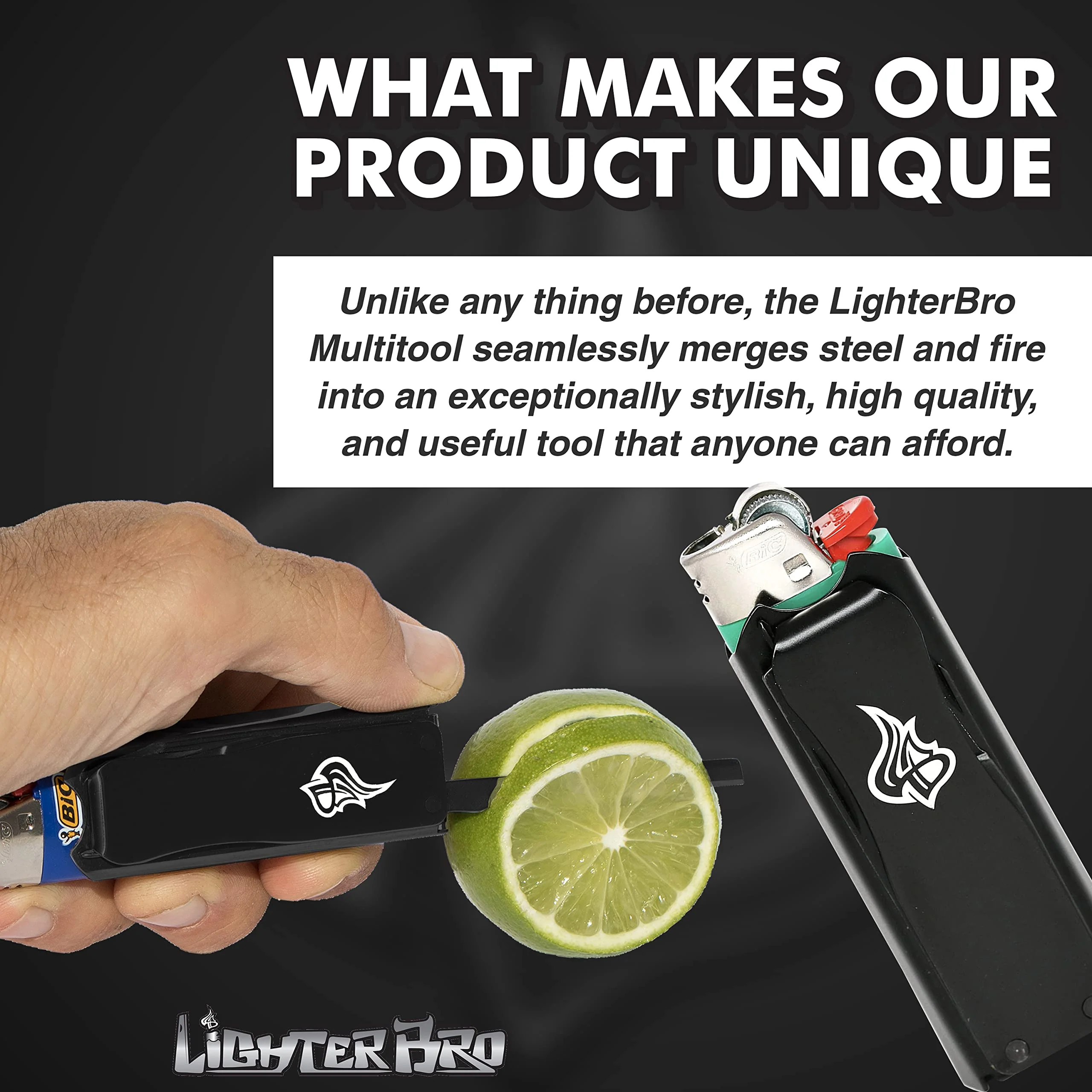 LighterBro Stealth Black - Stainless Steel Sleeve to Transform Your Pocket Lighter - Lighter Case with Poker, Super Sharp Knife & Scissors, Bottle Opener, Screwdrivers, & Keychain Holder - Image 6