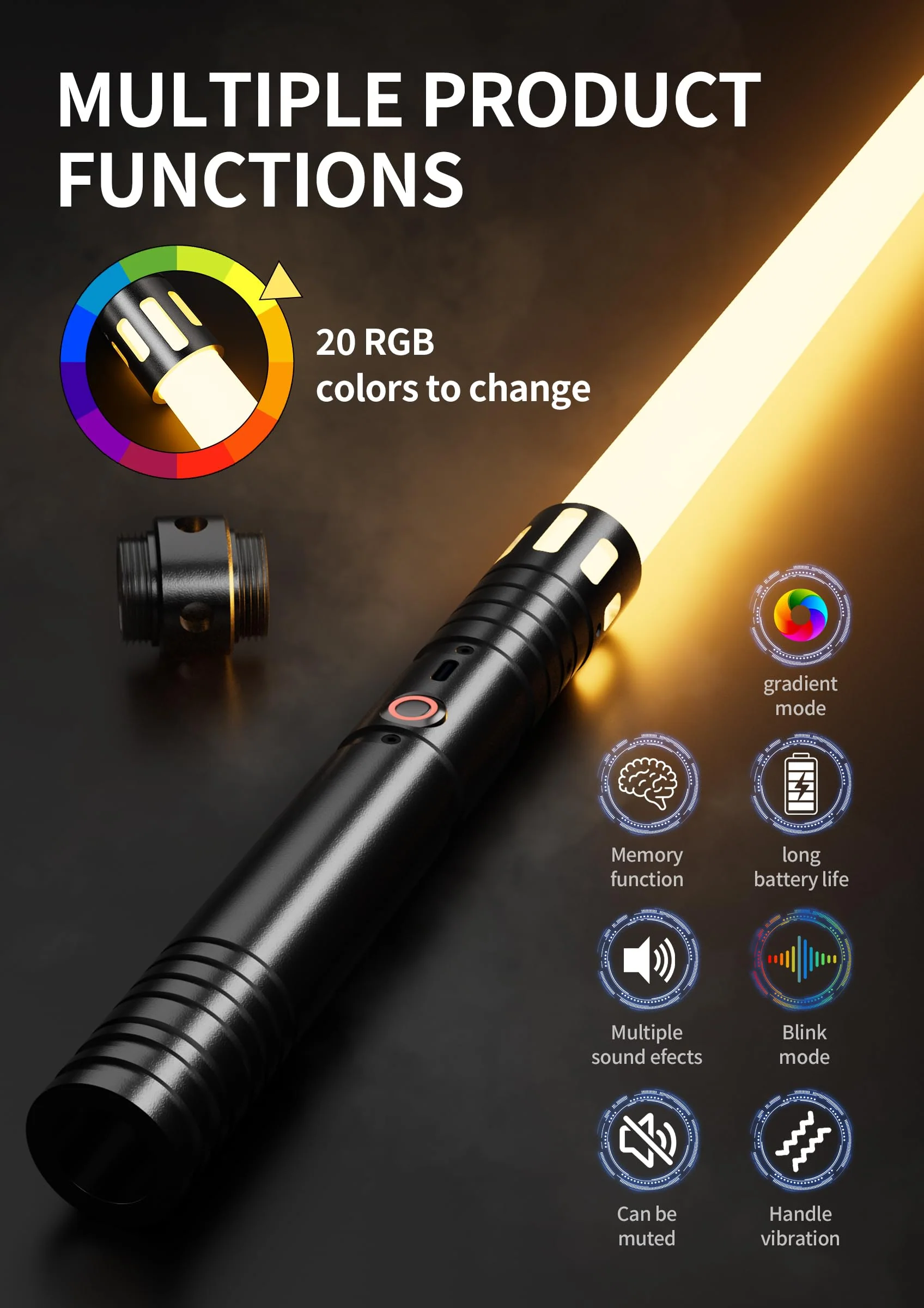 Lightsaber,Dueling Double Light Saber,Metal Hilt Force Fx Rechargeable 2pack Real 20 Colors Length 40 in gradient lightsabers,real dueling lightsaber for adults,Christmas Halloween Present for Kids - Image 6
