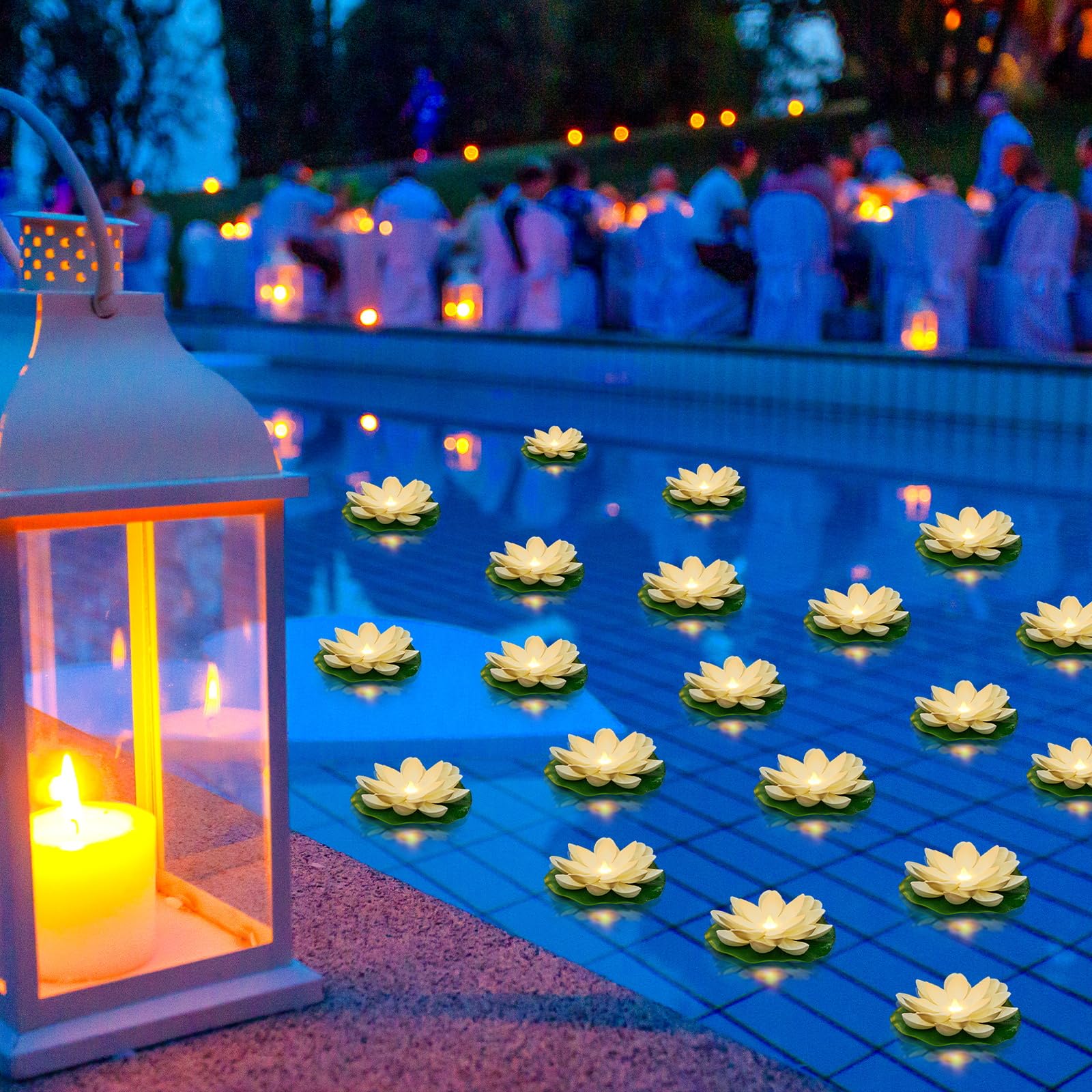 Liliful 36 Pcs Floating Lights Lotus Floating Lanterns Artificial Lily Pads with LED Lights Battery Operated for Pool Party Garden & Pond Summer Decoration (3.94 Inch,White)