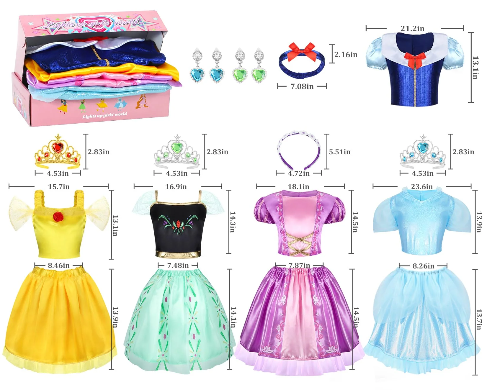 LIMIROLER 18 Pcs Princess Dress Up Clothes for Little Girl Role Play Costume Gift Set, Princess Dress Up Toys for Toddler Girls, Birthday Christmas Party Gifts for Girls Aged 3-6 Years Old - Image 9