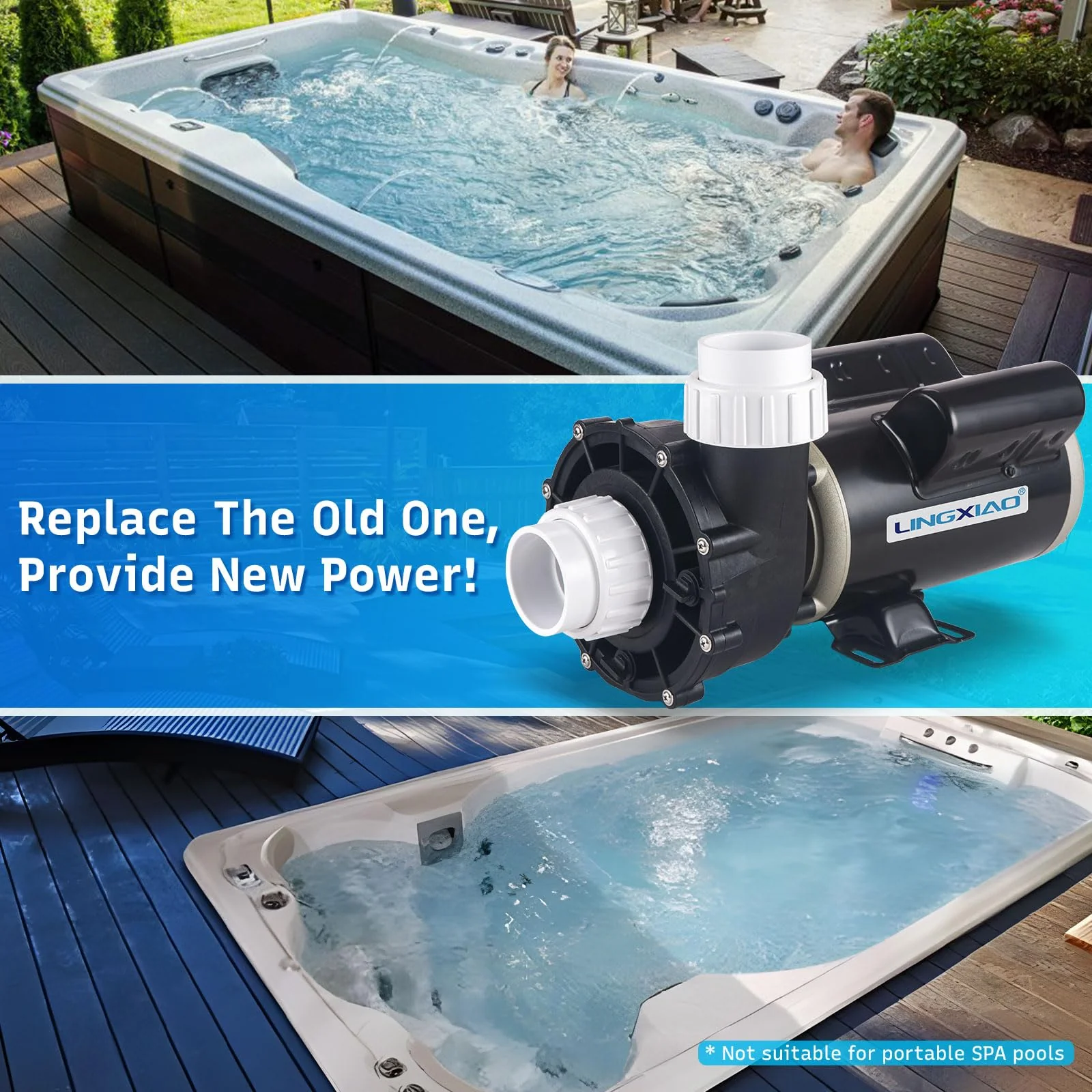 LINGXIAO SPA Pump, 2.5HP Hot Tub Pump - 48 Frame(Y) LX SPA Motor 2 Speed, 230V, 2" Port - (Model: 48WUA1502C-II) - Image 3