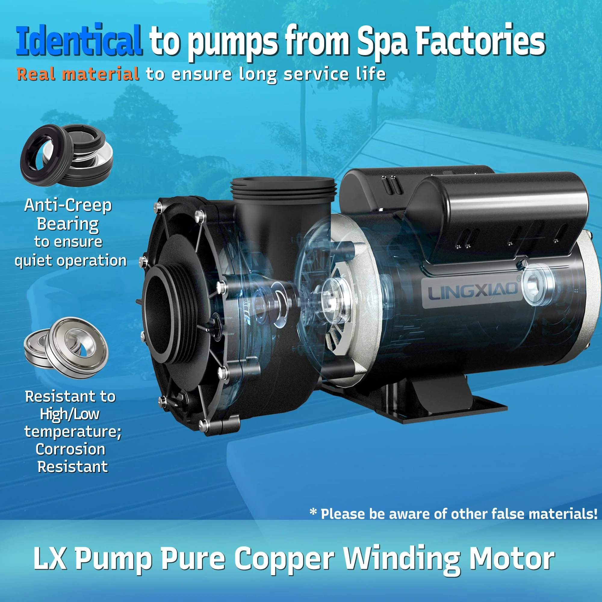 LINGXIAO SPA Pump, 2.5HP Hot Tub Pump - 48 Frame(Y) LX SPA Motor 2 Speed, 230V, 2" Port - (Model: 48WUA1502C-II) - Image 4