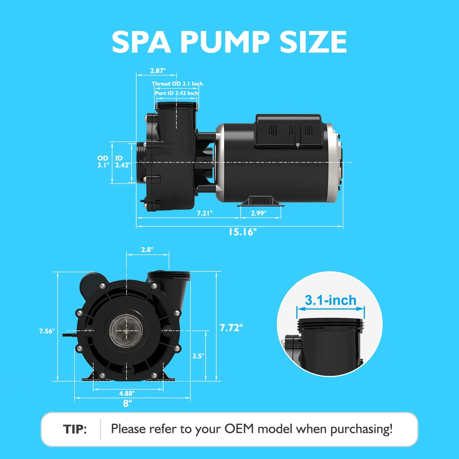 LINGXIAO SPA Pump, 2 Speed Hot Tub SPA Pump - 1.5HP LX SPA Motor, 115V, 2"Port, 48 Frame - (Model: 48WUA1001C-II) - Image 2