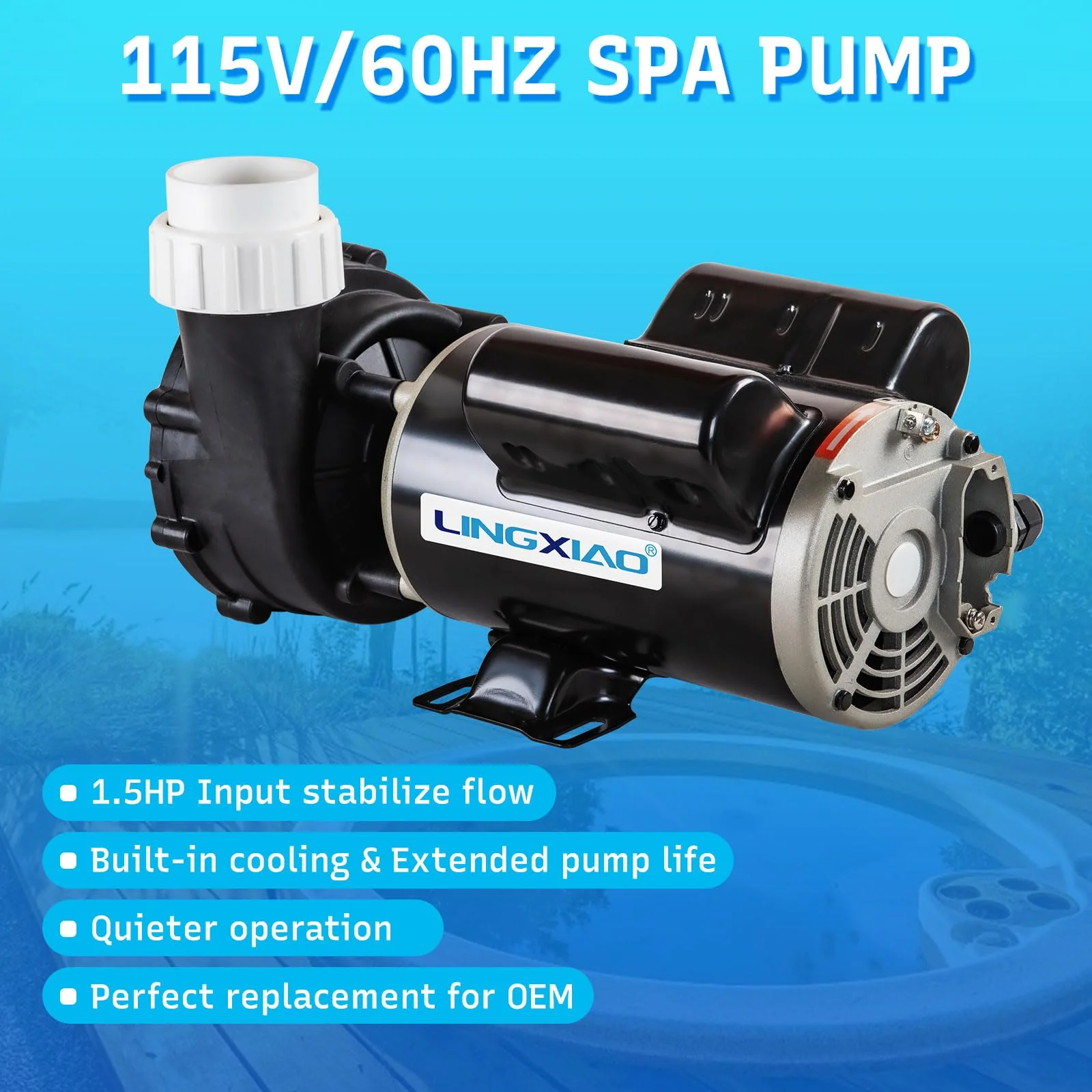 LINGXIAO SPA Pump, 2 Speed Hot Tub SPA Pump - 1.5HP LX SPA Motor, 115V, 2"Port, 48 Frame - (Model: 48WUA1001C-II) - Image 6