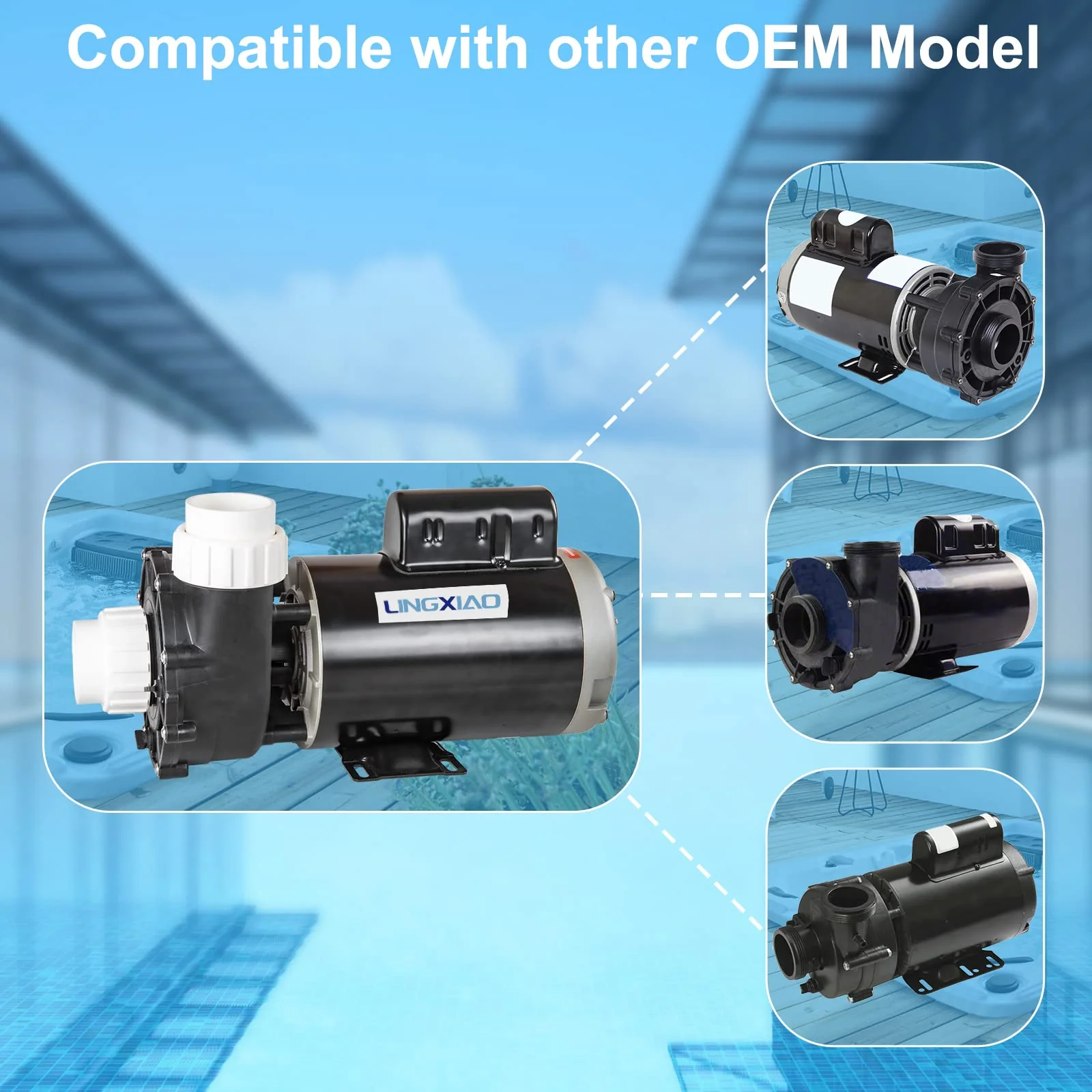 LINGXIAO SPA Pump, Single Speed SPA Hot Tub Pump - 56 Frame LX SPA Pump Motor 4HP, 220-240V, 2" Port (Model: 56WUA400-I) - Image 3