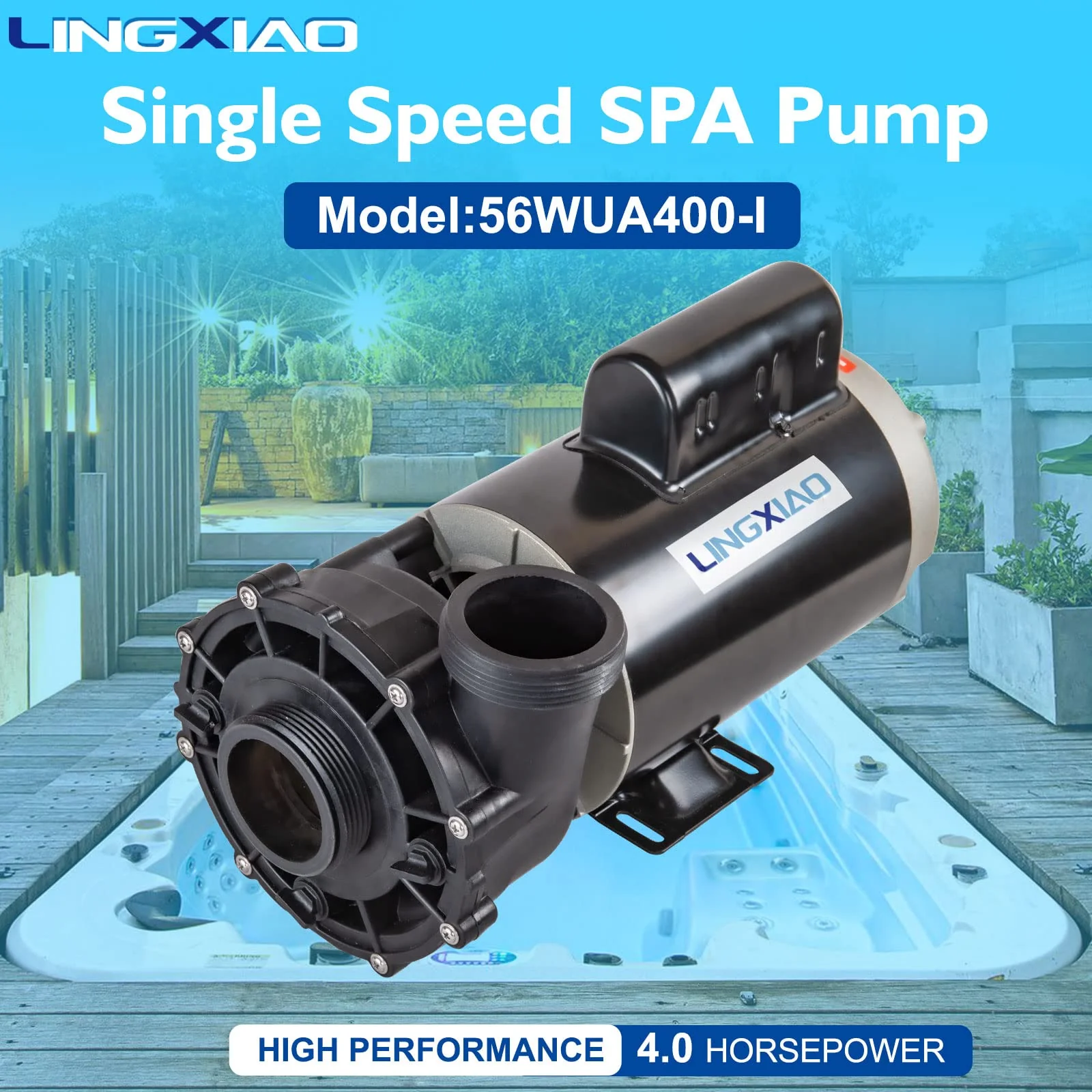 LINGXIAO SPA Pump, Single Speed SPA Hot Tub Pump - 56 Frame LX SPA Pump Motor 4HP, 220-240V, 2" Port (Model: 56WUA400-I) - Image 7