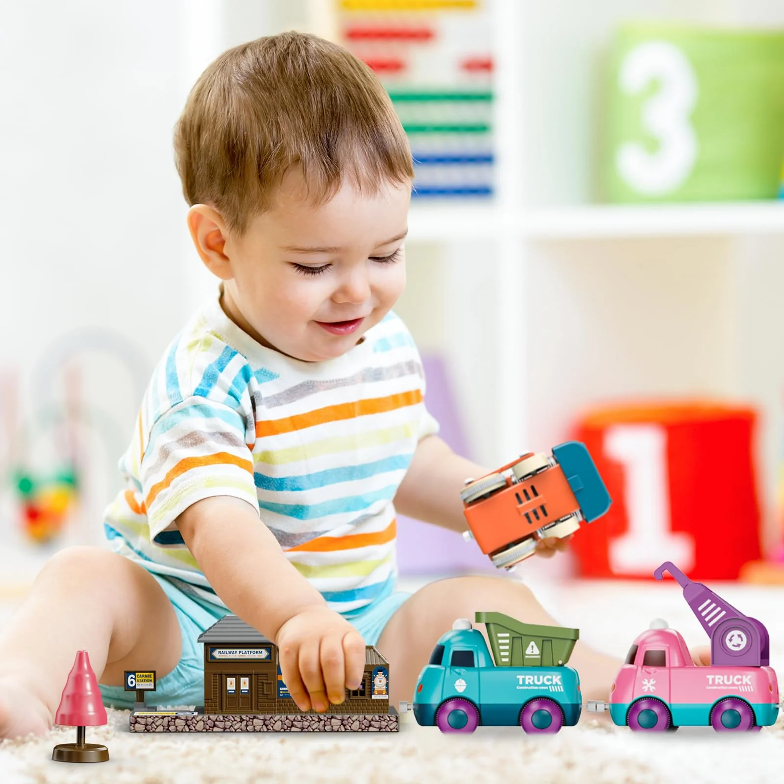 Lipneaed Train Set for Toddlers, Magnetic Train Toys for Toddlers 3+, 4pcs Trucks Toy Train for Boys and Girls, Birthday Christmas Toy Gifts for 3 4 5 6 7 8 Years Old - Image 3