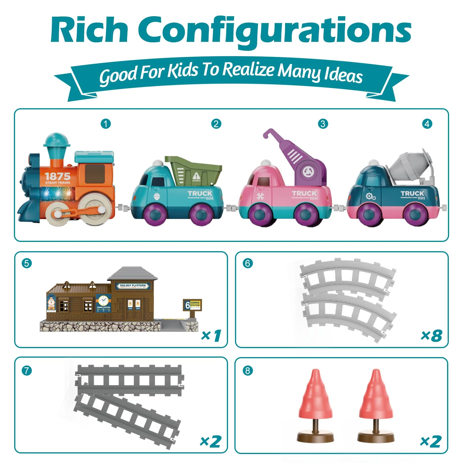 Lipneaed Train Set for Toddlers, Magnetic Train Toys for Toddlers 3+, 4pcs Trucks Toy Train for Boys and Girls, Birthday Christmas Toy Gifts for 3 4 5 6 7 8 Years Old - Image 5