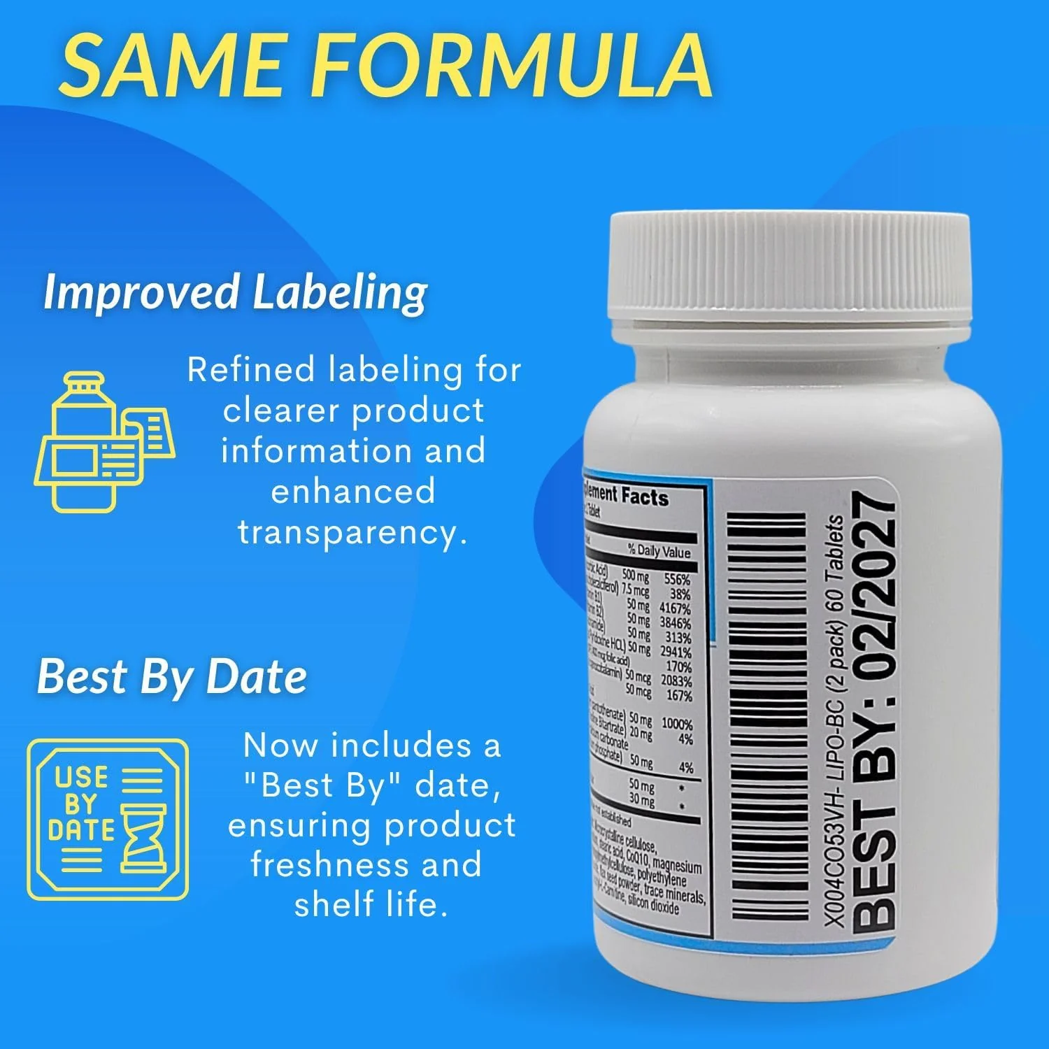 Lipo BC, Lipo B-Complex 90 Tablets. New Label with Best by Date, Same Formula. - Image 7