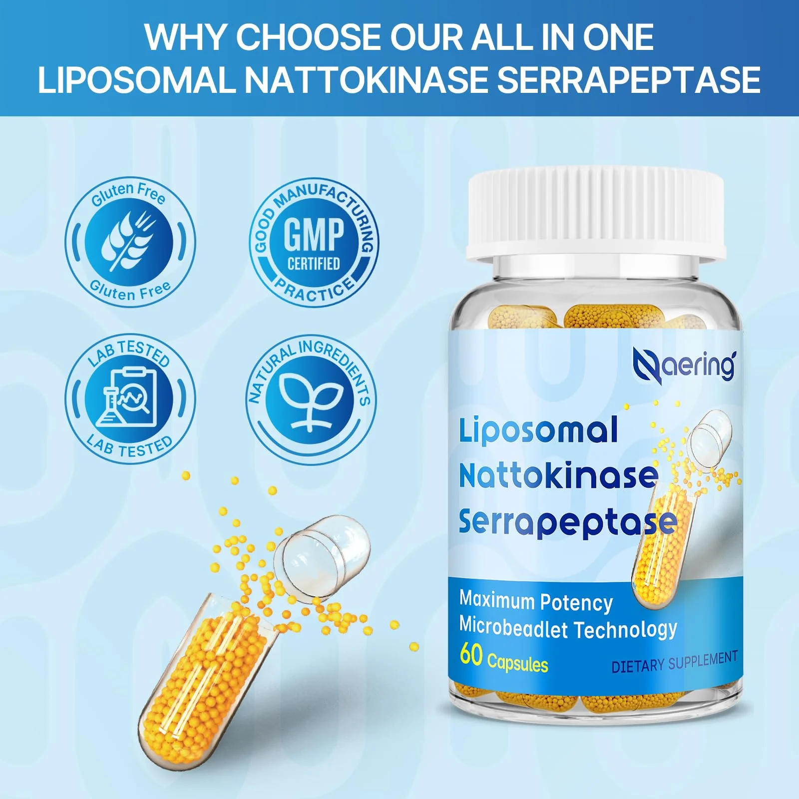 Liposomal Nattokinase 12,000 FU Serrapeptase 360,000 SPU Enzyme Supplement - Enriched with Synergistic Enzymes and Nutrient Blend & Inulin for Circulatory, Gut, Digestion 60 Capsules (1 Bottle) - Image 6