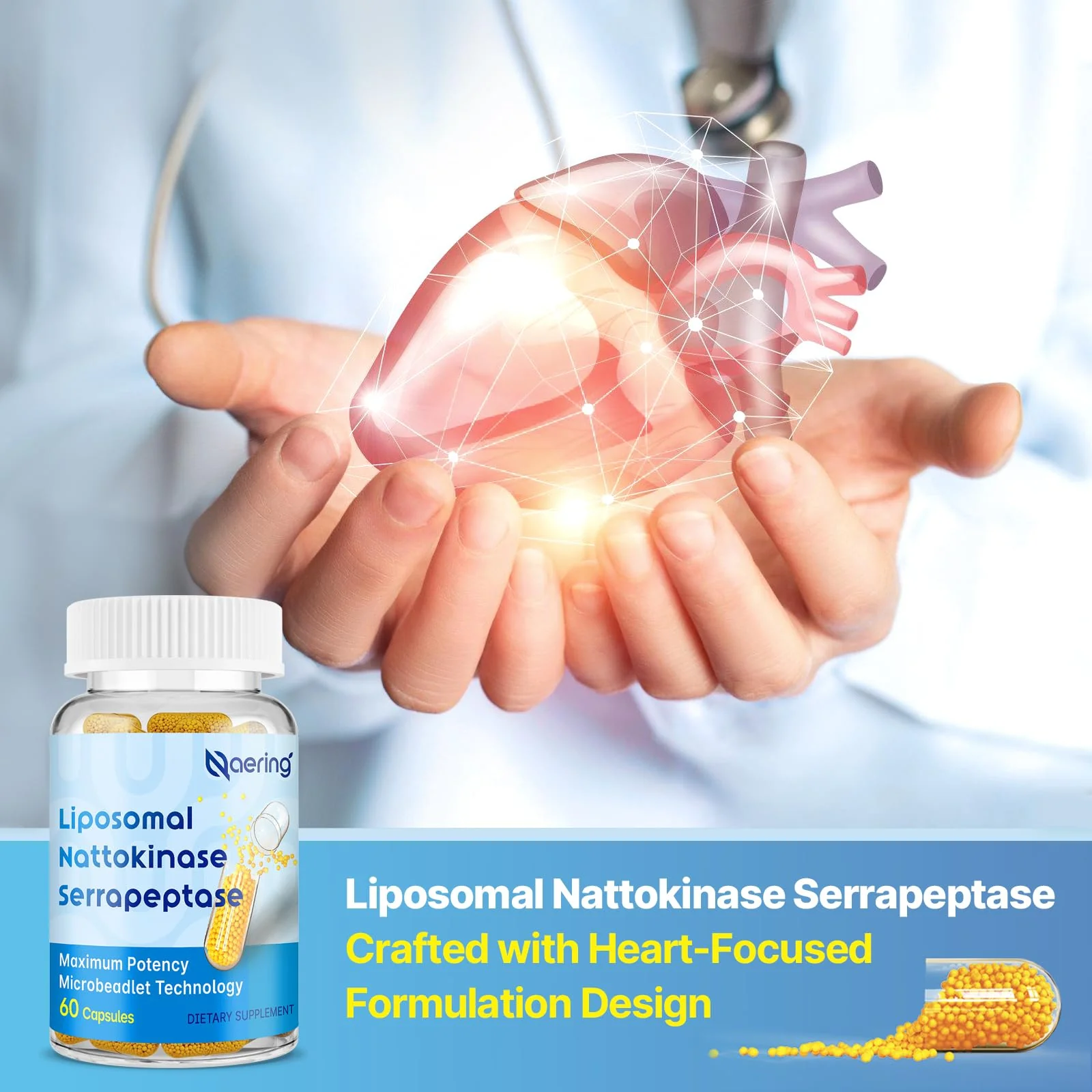 Liposomal Nattokinase 12,000 FU Serrapeptase 360,000 SPU Enzyme Supplement - Enriched with Synergistic Enzymes and Nutrient Blend & Inulin for Circulatory, Gut, Digestion 60 Capsules (1 Bottle) - Image 7