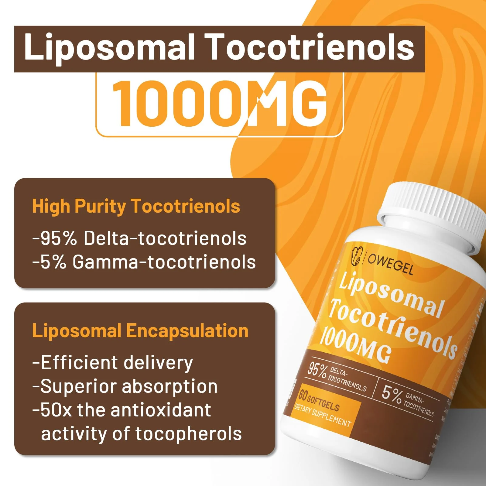 Liposomal Tocotrienols 1000mg - High Bioavailability Vitamin E Tocotrienols Supplements,95% Delta & 5% Gamma Tocotrienol Capsules Support Skin,Bone,Antioxidant,180 Softgels - Image 5