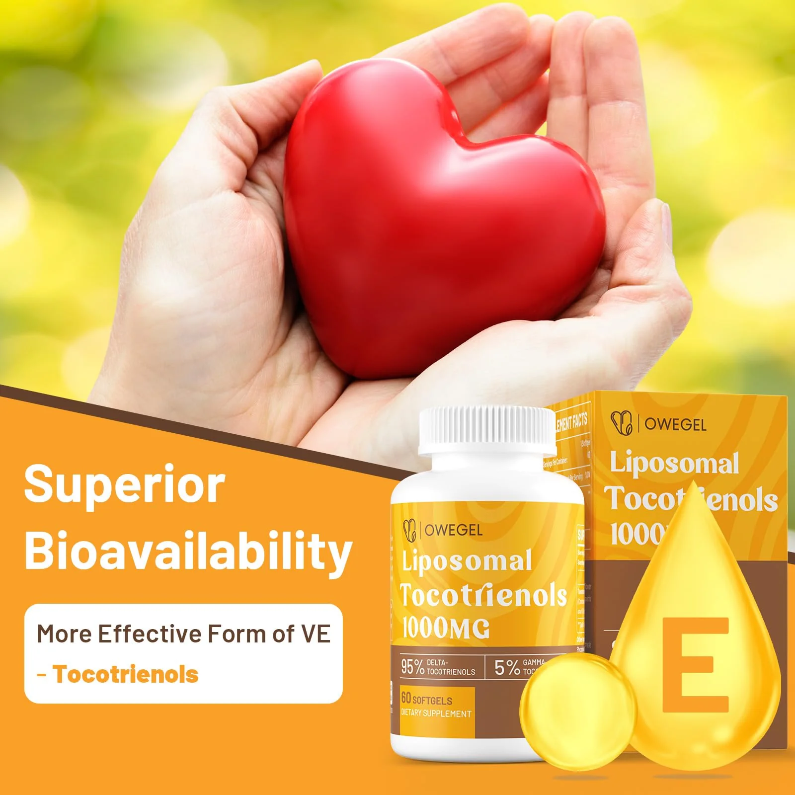 Liposomal Tocotrienols 1000mg - High Bioavailability Vitamin E Tocotrienols Supplements,95% Delta & 5% Gamma Tocotrienol Capsules Support Skin,Bone,Antioxidant,180 Softgels - Image 6