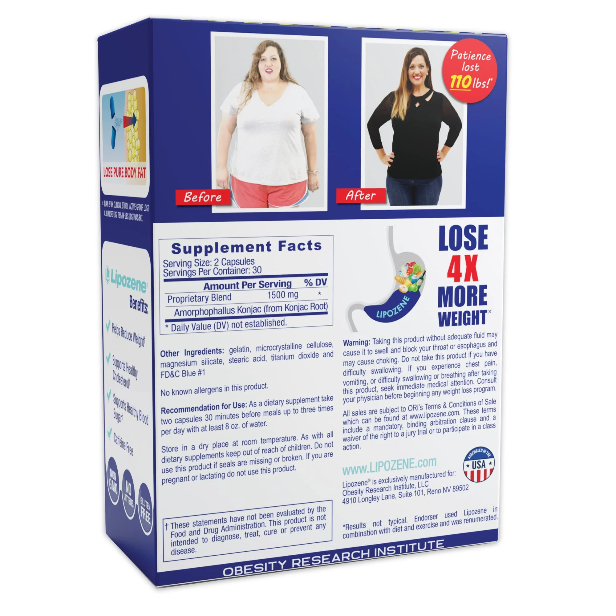 Lipozene - Weight Loss Supplement Diet Pills - Appetite Suppressant and Control - Two Bottles 60 Capsules Total - Image 2
