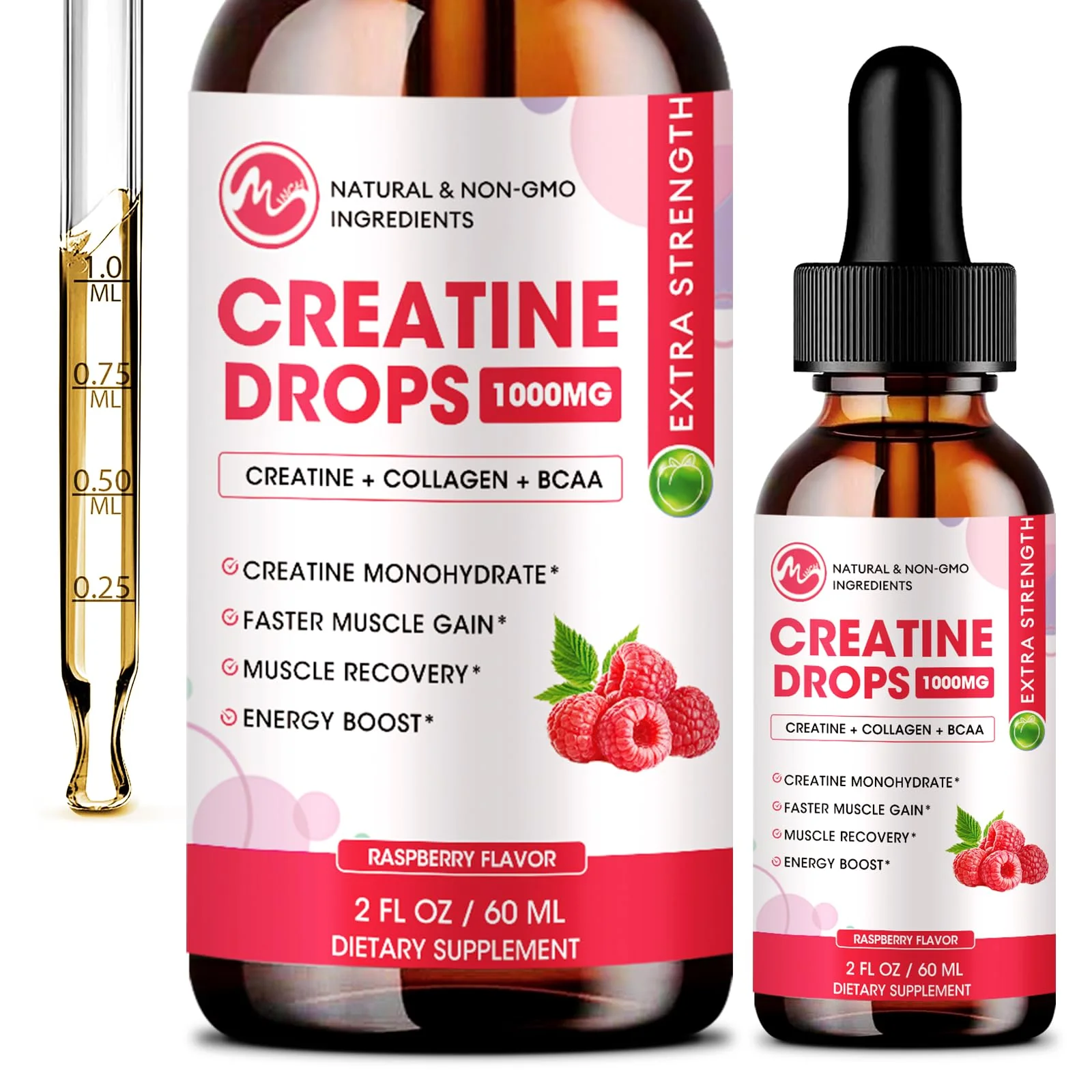Liquid Creatine Drops - Sugar Free Creatine Monohydrate Supplements for Women & Men, Creatine Drops Gains for Building Muscle, Energy, Pre Workout, Raspberry Flavored - Image 2