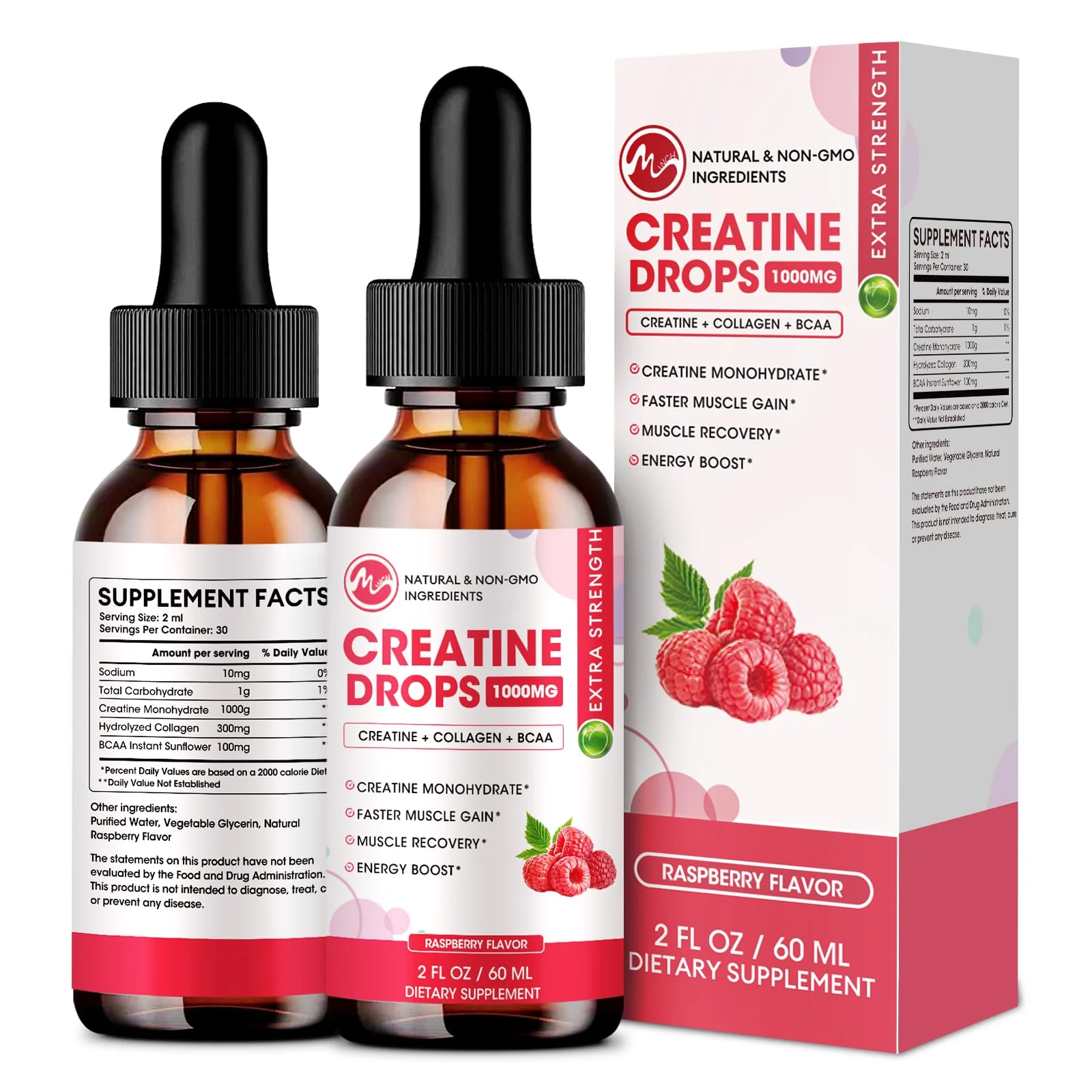 Liquid Creatine Drops - Sugar Free Creatine Monohydrate Supplements for Women & Men, Creatine Drops Gains for Building Muscle, Energy, Pre Workout, Raspberry Flavored - Image 3