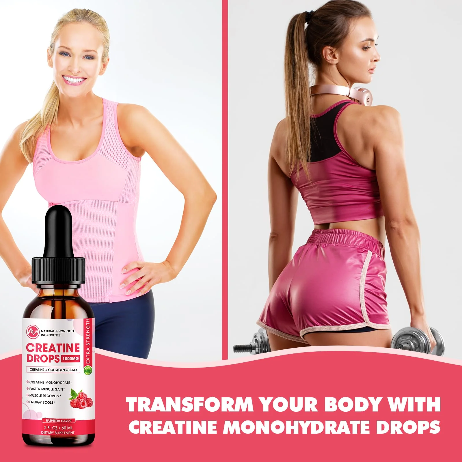Liquid Creatine Drops - Sugar Free Creatine Monohydrate Supplements for Women & Men, Creatine Drops Gains for Building Muscle, Energy, Pre Workout, Raspberry Flavored - Image 6
