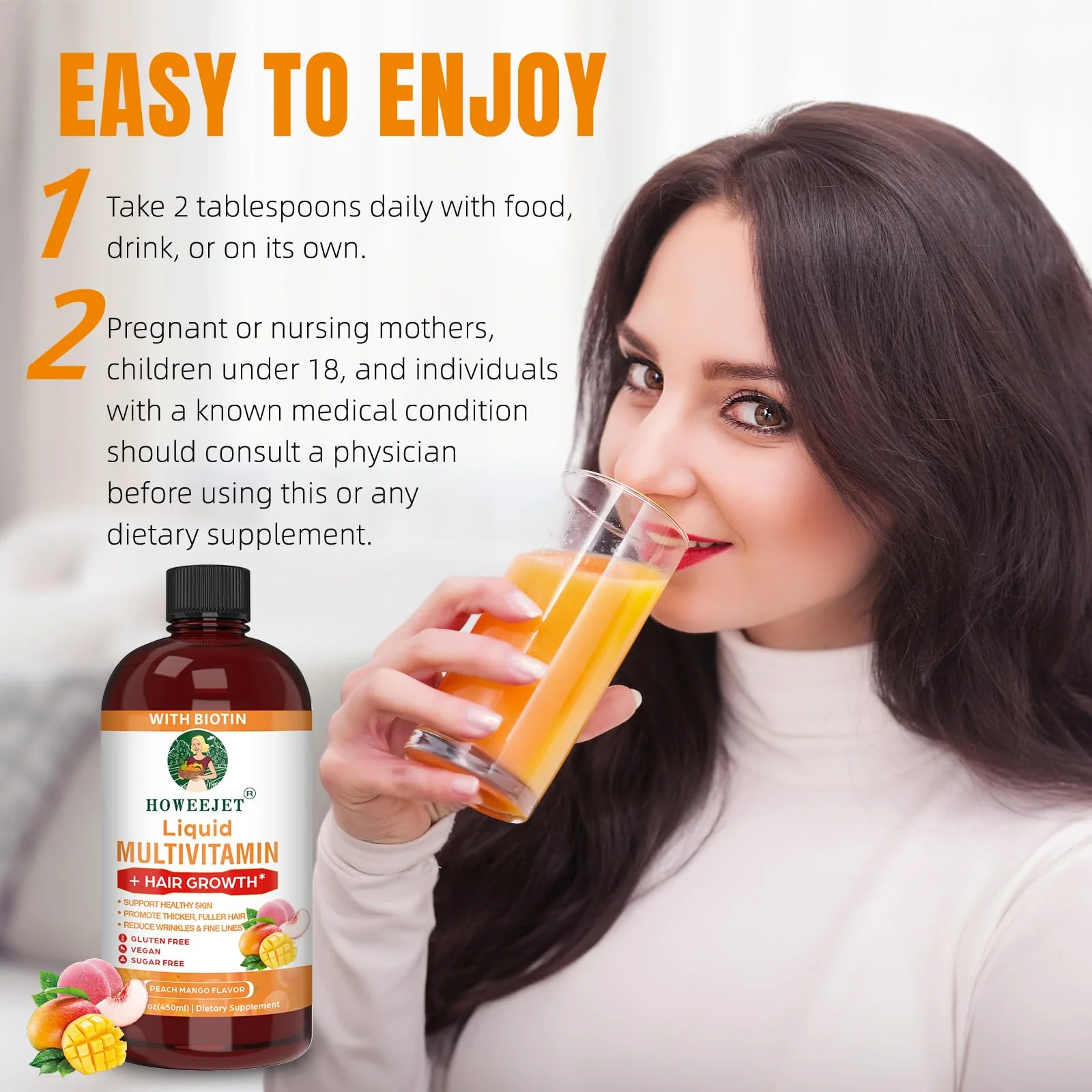Liquid Multivitamin for Hair Growth | Biotin 10000mcg | Hair & Skin Support Supplement | Clinically Tested for Thicker Hair & Skin Elasticity | Suitable for Women & Men, Ages 18+ | 15.22 Fl Oz (1) - Image 4