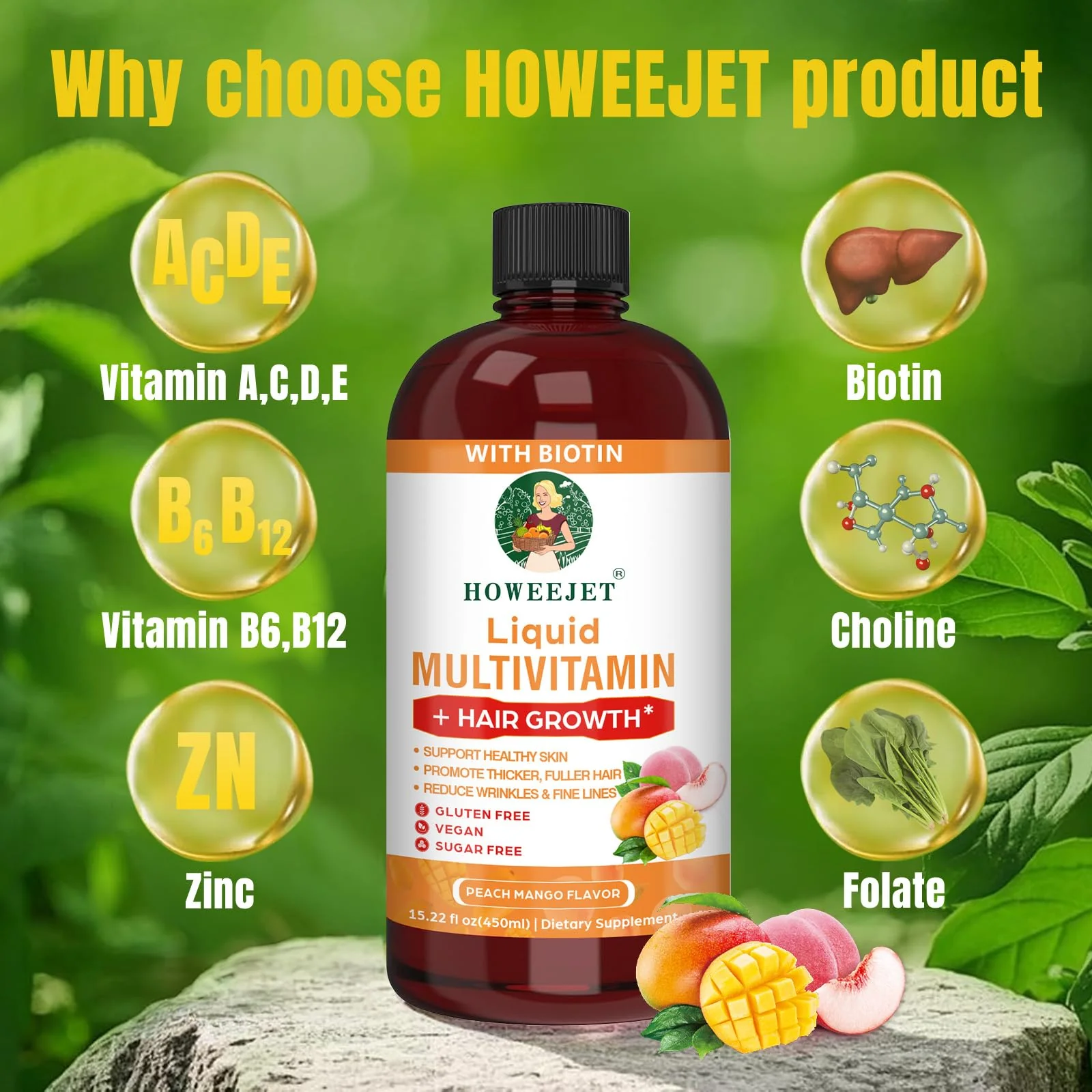 Liquid Multivitamin for Hair Growth | Biotin 10000mcg | Hair & Skin Support Supplement | Clinically Tested for Thicker Hair & Skin Elasticity | Suitable for Women & Men, Ages 18+ | 15.22 Fl Oz (1) - Image 7