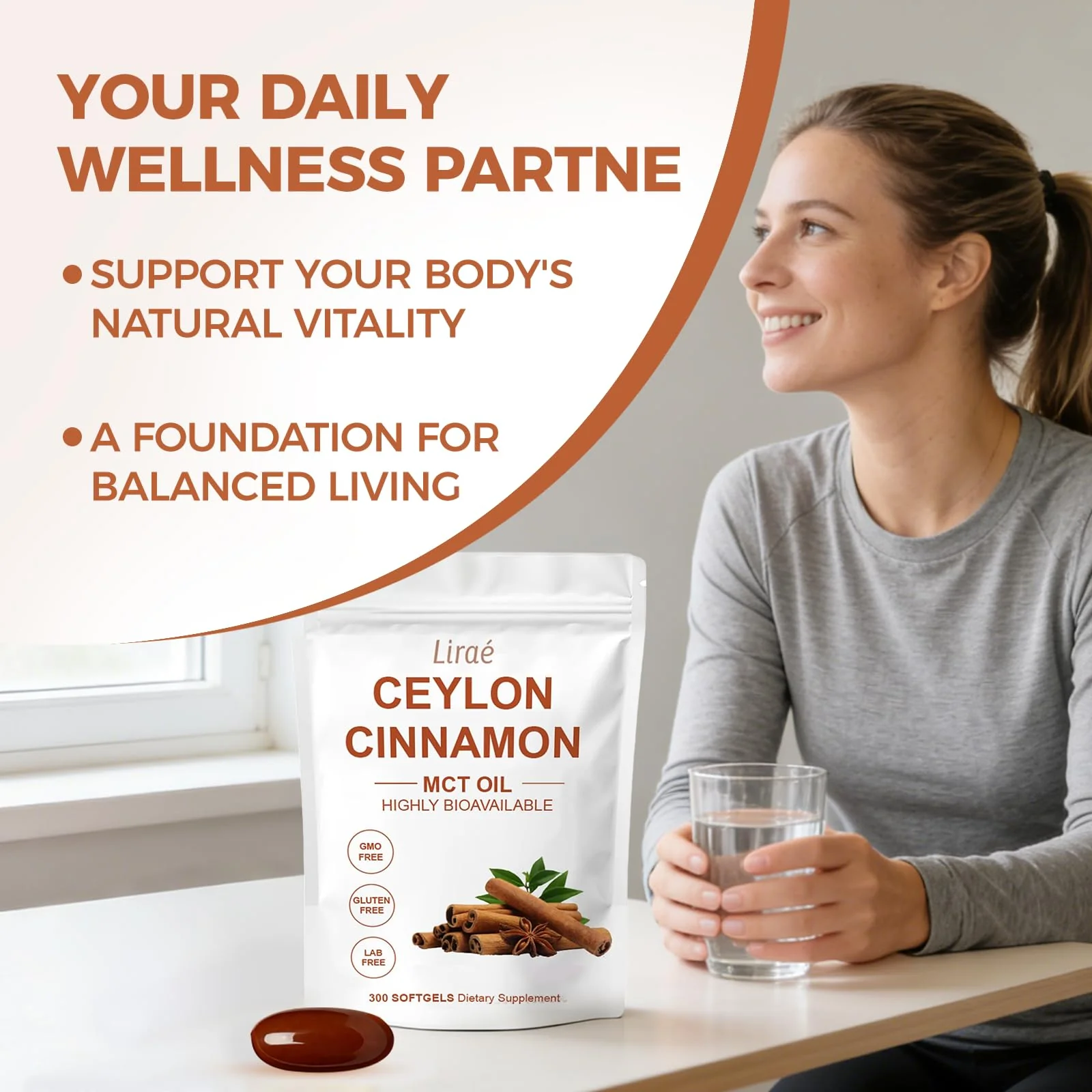 LIRAE Ceylon Cinnamon Ceylon Cinnamon Soft Gels Equivalent with Mct Oil, Highly Bioavailable Herbal Extract | Non-GMO, Gluten Free | 300 Softgel (3) - Image 6