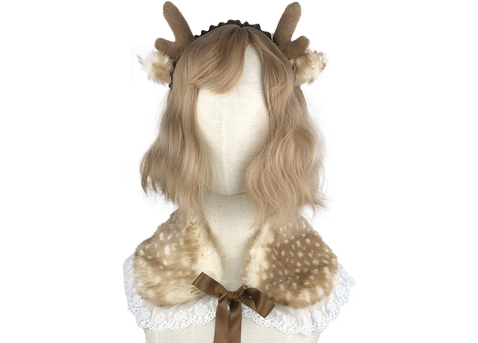LittleLuluda Antlers Reindeer Headband Tail Set with Shawl for Christmas Halloween Cosplay Party - Image 2