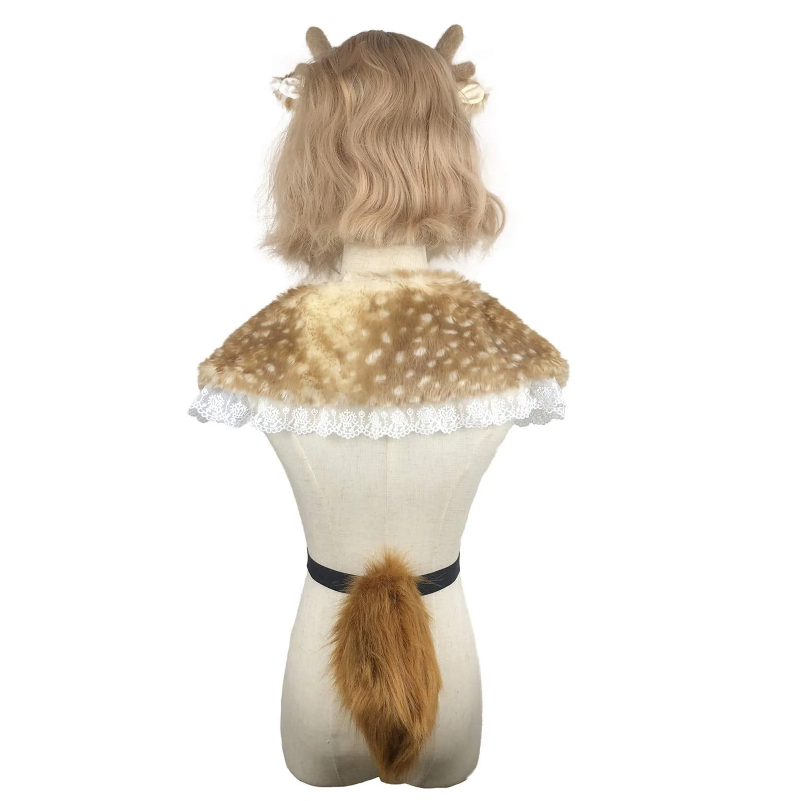 LittleLuluda Antlers Reindeer Headband Tail Set with Shawl for Christmas Halloween Cosplay Party - Image 3