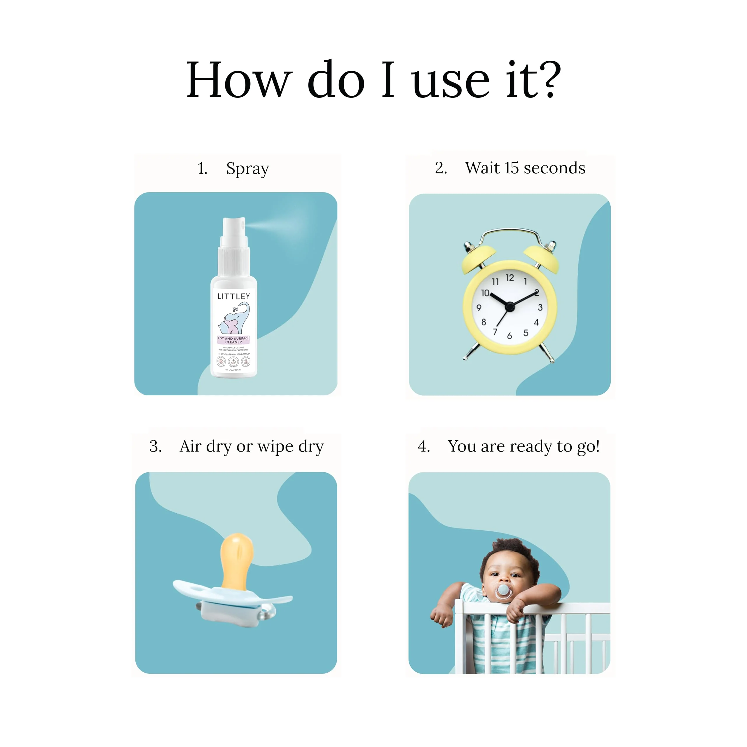 Littley Toy & Surface Cleaner | 16 oz | Alcohol-Free HOCl Spray for Baby Toys & High-Touch Surfaces | Fragrance-Free Formula | Gentle Cleaning for Everyday Messes - Image 4