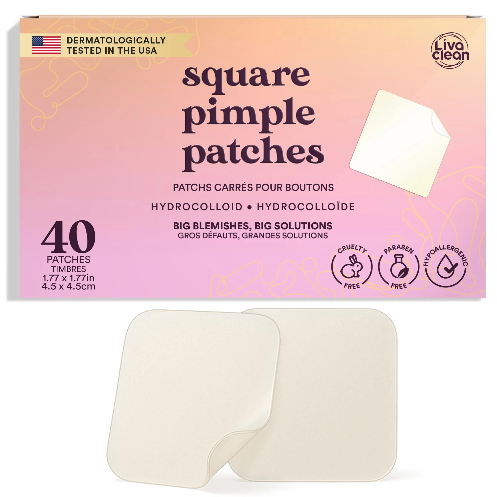 Livaclean 40CT Large Pimple Patches for Face - Big Pimple Patches Large Hydrocolloid Patch for Blemishes - Body Nose Forehead Chin Acne Patch - XL Zit Stickers