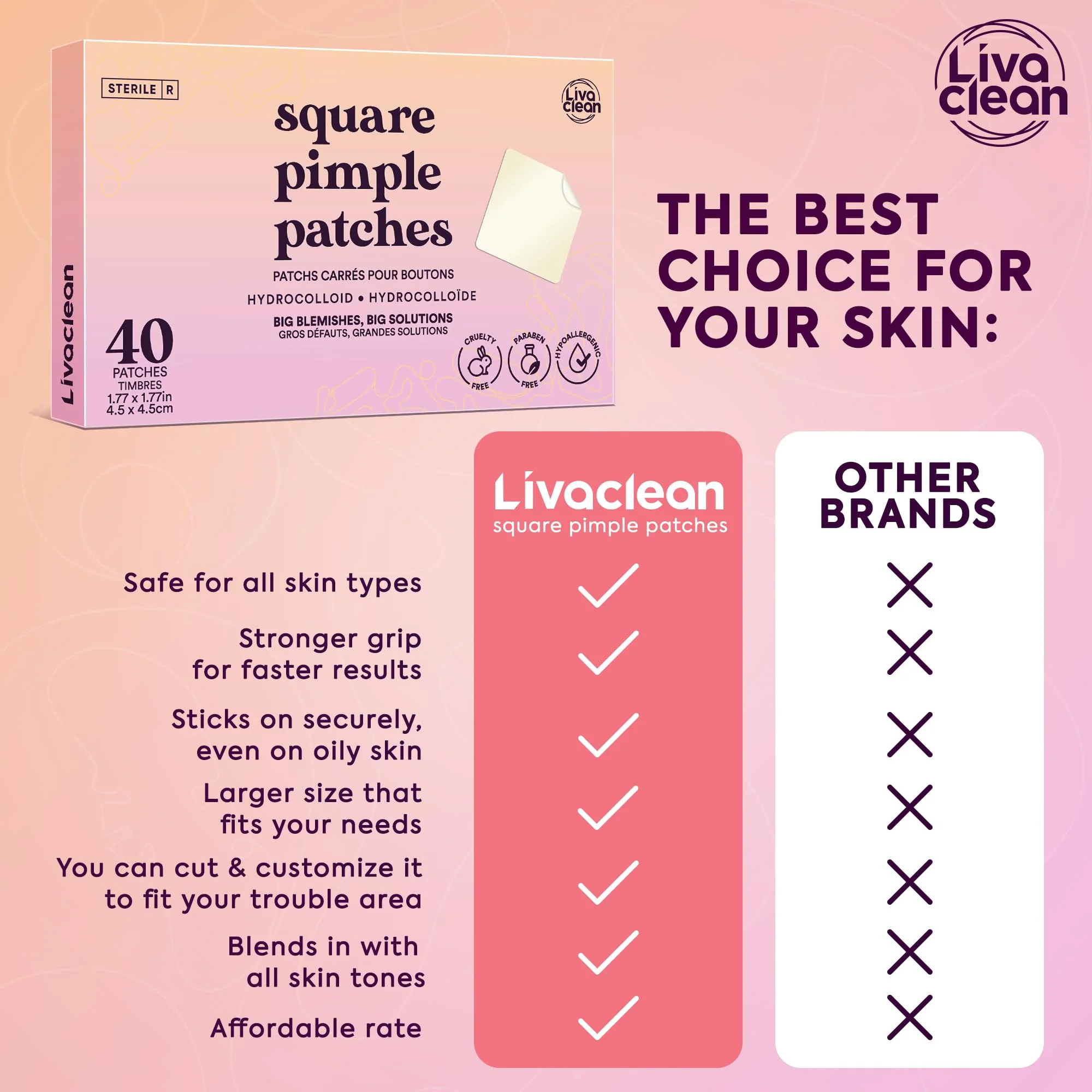 Livaclean 40CT Large Pimple Patches for Face - Big Pimple Patches Large Hydrocolloid Patch for Blemishes - Body Nose Forehead Chin Acne Patch - XL Zit Stickers - Image 5