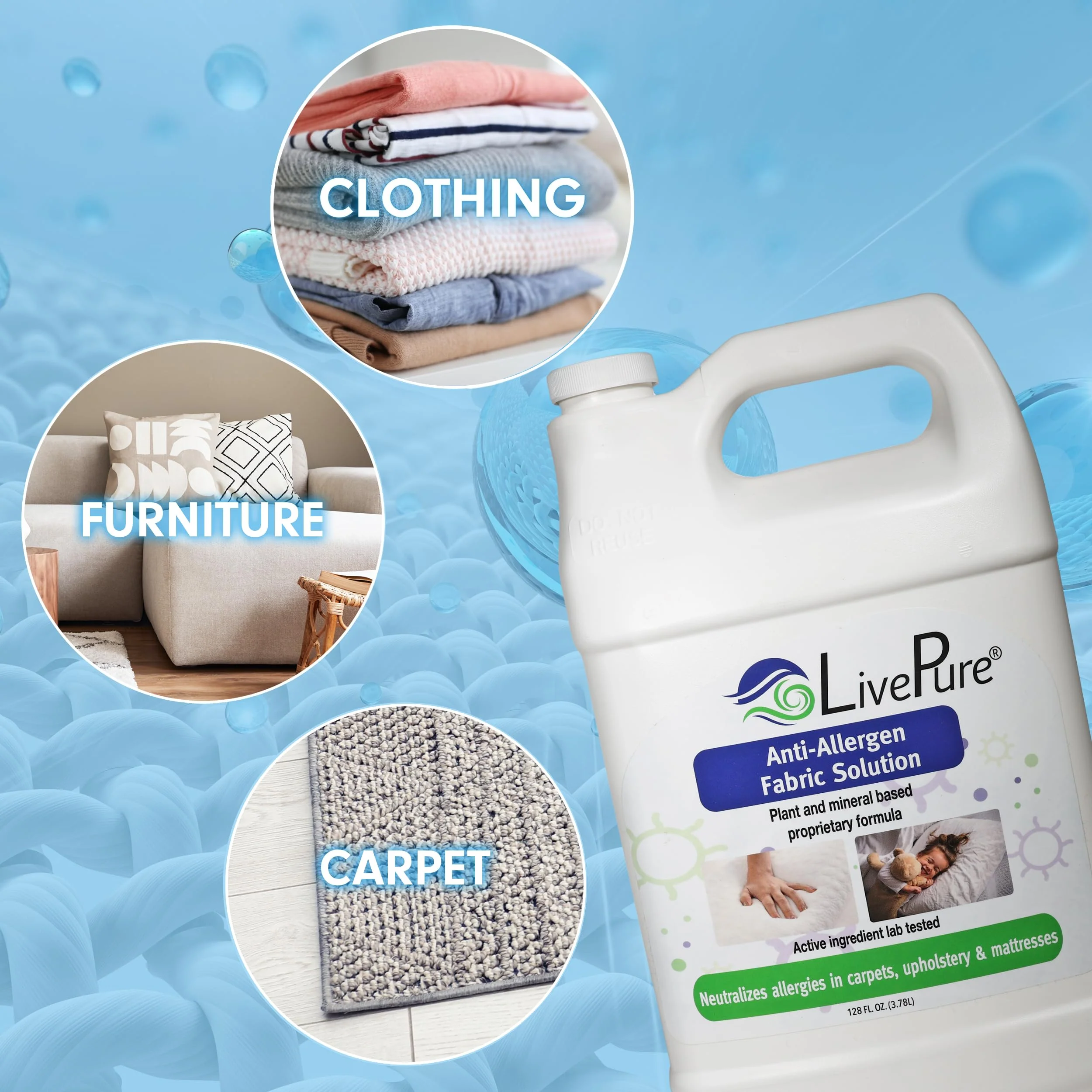 LivePure Anti-Allergen 128 OZ Fabric Spray for Household Surfaces. Plant-Based Allergy Spray for Dust Mites and Pet Dander. Fragrance Free - Image 3
