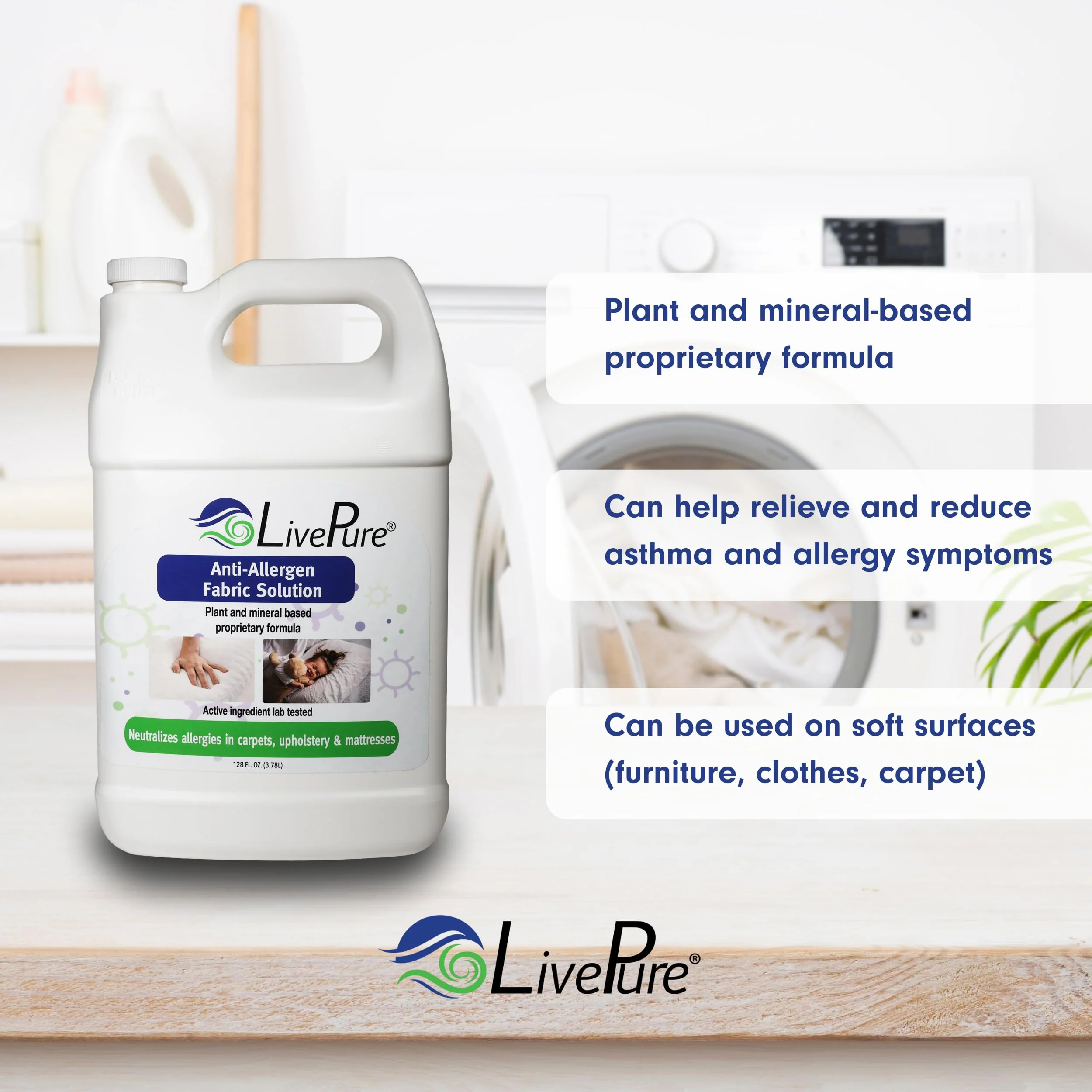 LivePure Anti-Allergen 128 OZ Fabric Spray for Household Surfaces. Plant-Based Allergy Spray for Dust Mites and Pet Dander. Fragrance Free - Image 4