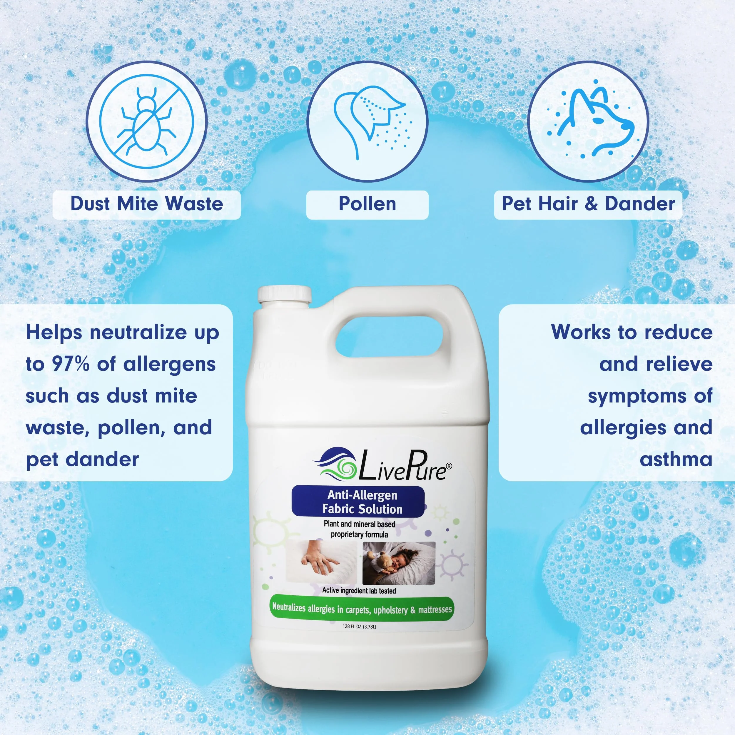 LivePure Anti-Allergen 128 OZ Fabric Spray for Household Surfaces. Plant-Based Allergy Spray for Dust Mites and Pet Dander. Fragrance Free - Image 5