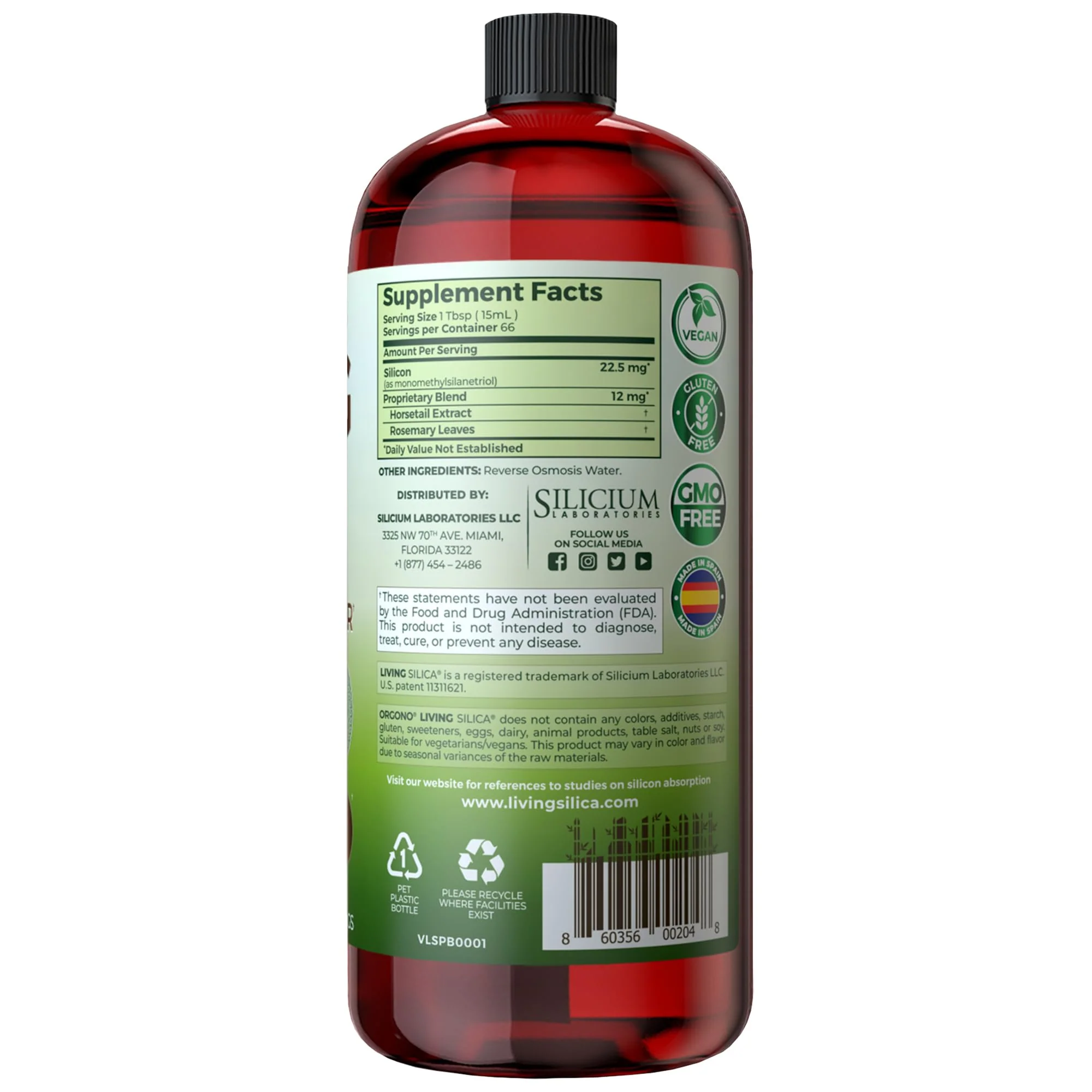 Living Silica ORGONO Plant-Based Collagen Booster | Horsetail Extract & Rosemary | Supports Collagen & Elastin for Joint & Bone Health, Glowing Skin, Strong Hair & Nails | 33.85 Fl Oz - Image 8