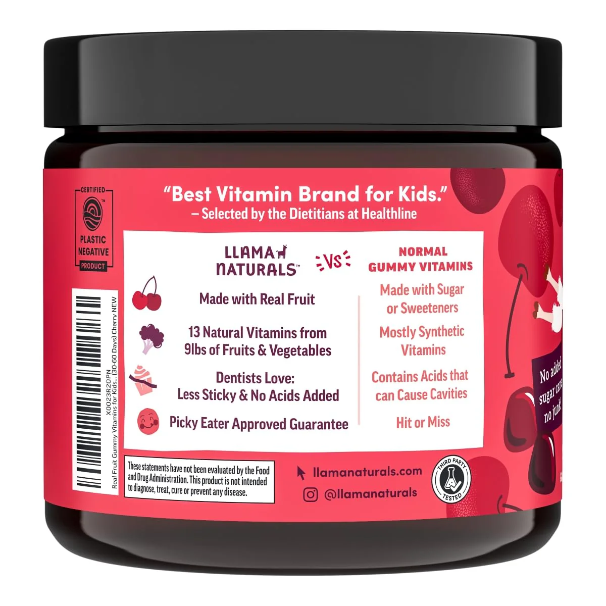 Llama Naturals Kids Multivitamin Gummies | Real Fruit, No Added Sugar Cane | Organic Vegan Toddler Whole Food Vitamins | Vitamin D, C & Beta Carotene Gummy Supplement | Cherry 180 Ct (2-3 Months) - Image 5