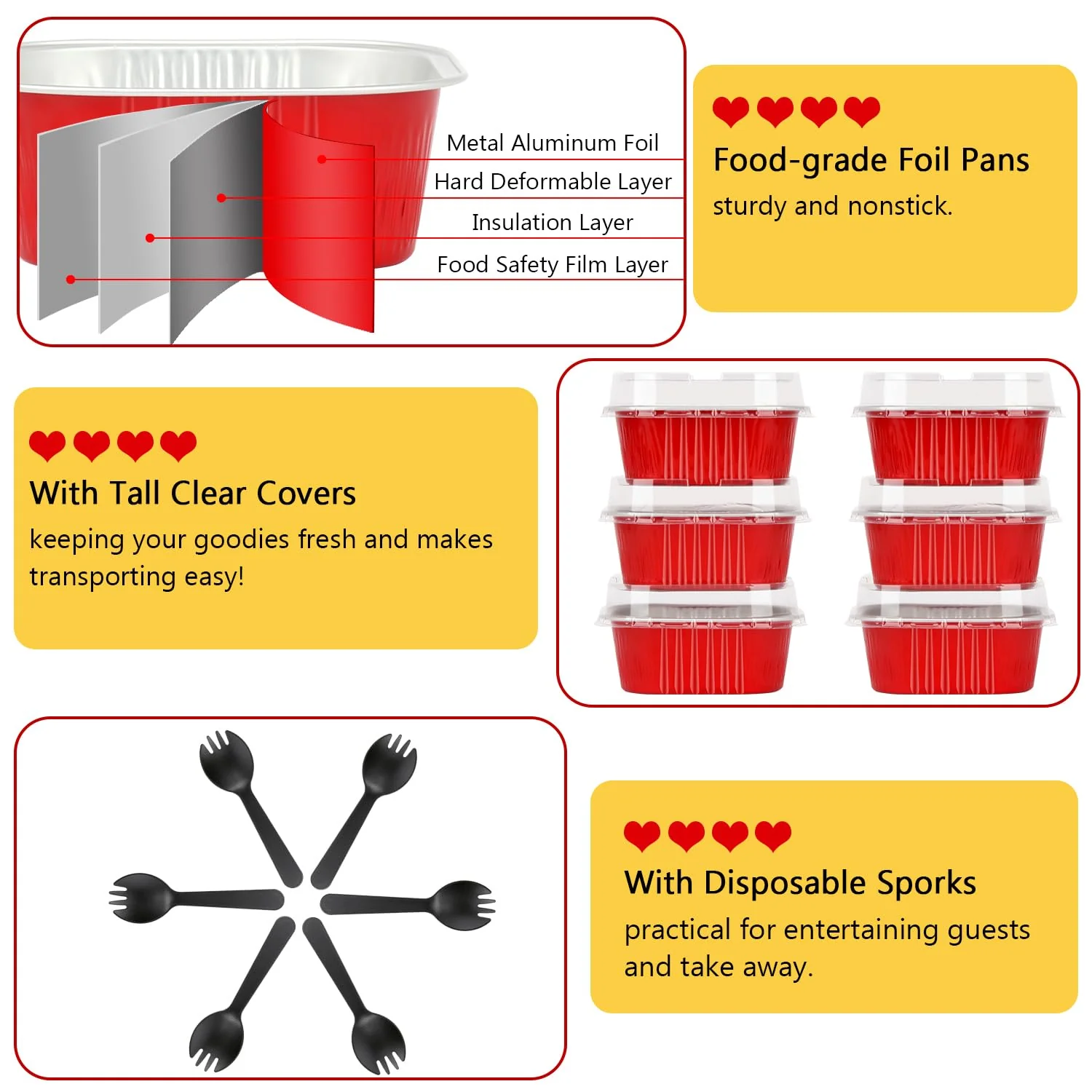 LNYZQUS 5oz Cupcake Pans Disposable Ramekins 40 Pack, Aluminum Foil Cupcake Liners With Lids,Square Brownie Mini Cake Baking Pans,Cupcake Cups Muffin Tin Holders-Red - Image 5