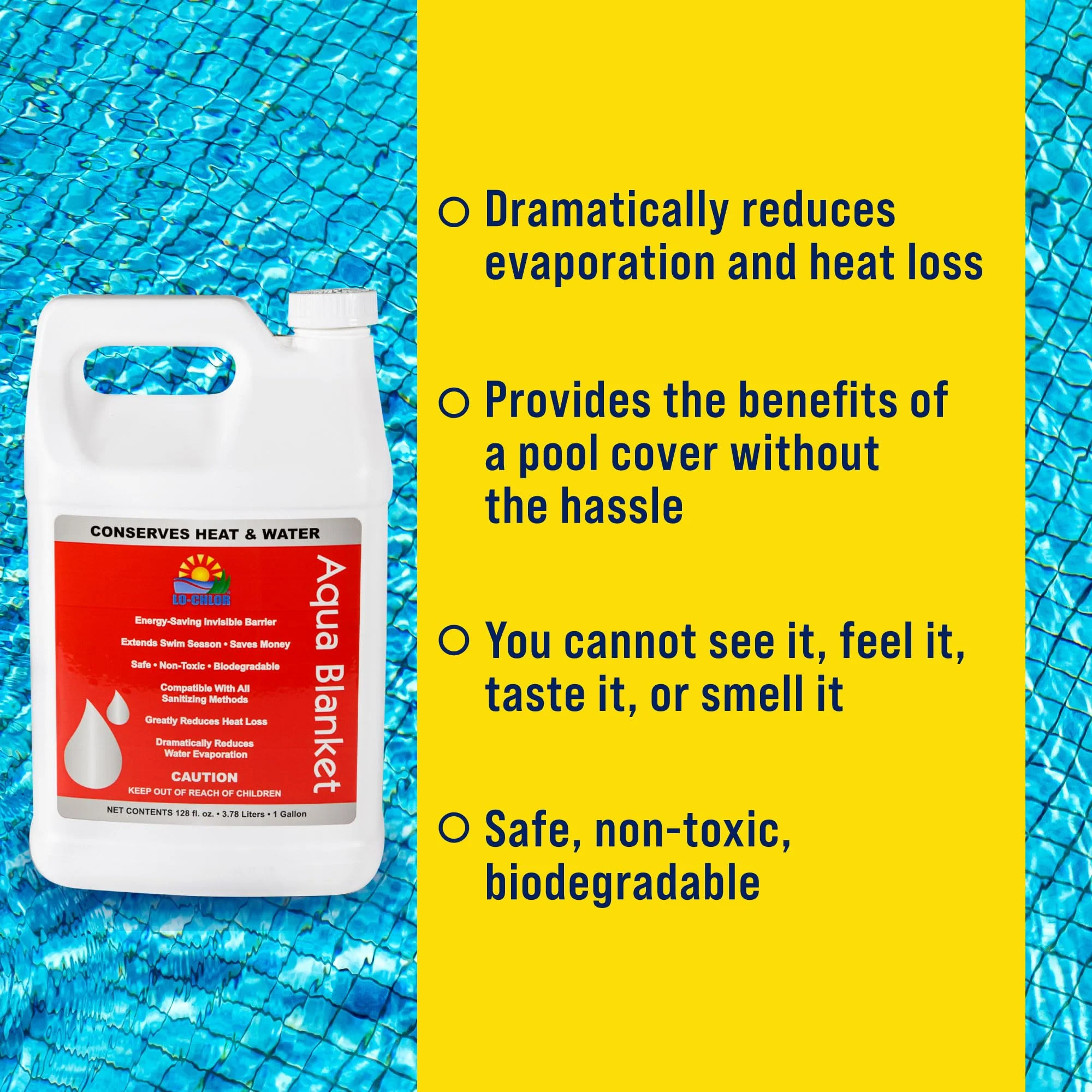 LO-CHLOR Aqua Blanket - The Liquid Solar Blanket for Pools and Energy Saving Liquid Pool Cover, Non-Toxic and Safe Pool Evaporation Prevention, Greatly Reduces Heat and Chemical Loss AB009-12 (128 Oz) - Image 5