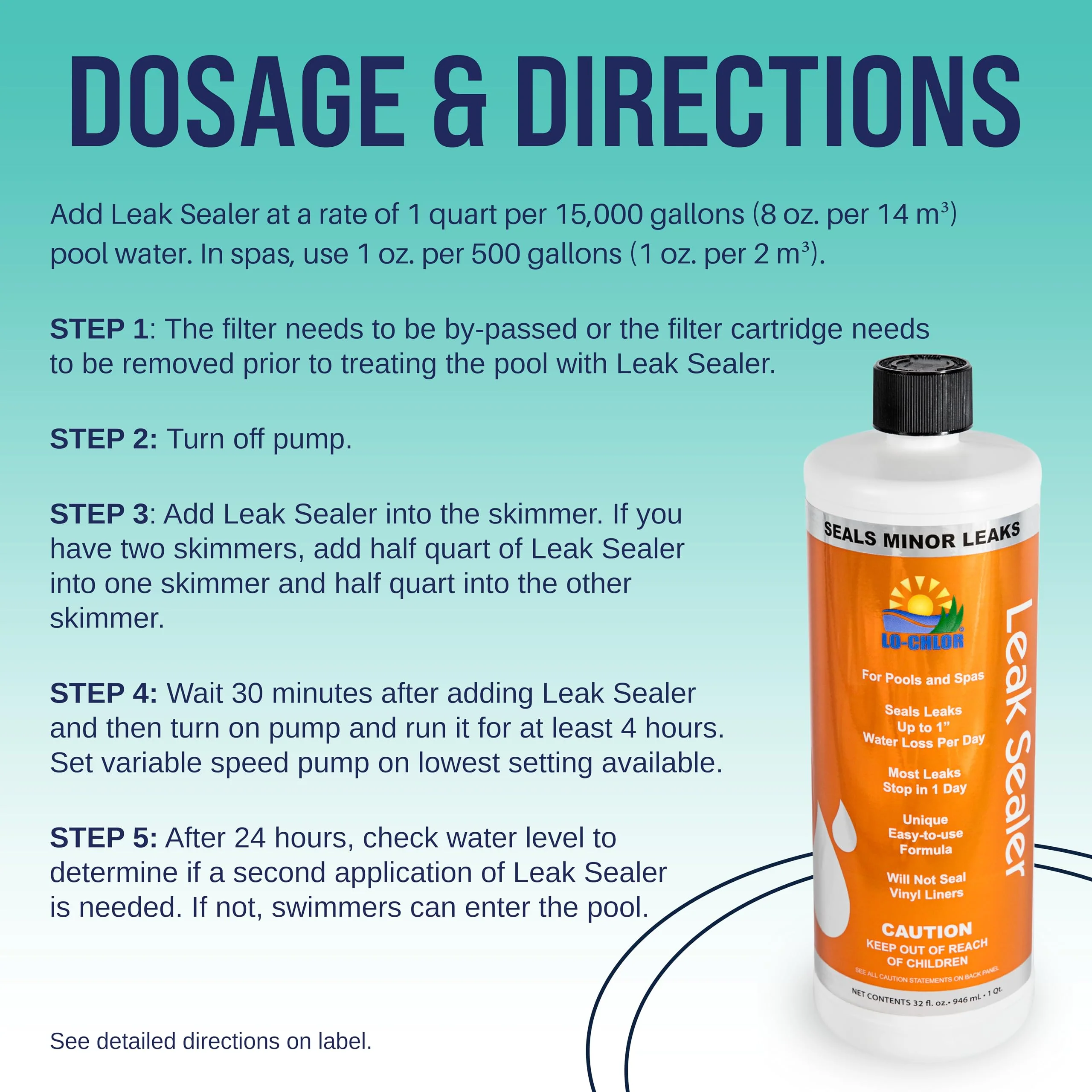Lo-Chlor Leak Sealer - No Need to Drain Pool Water, Easily Fix a Leak Pool Leak Sealer - Hot Tub Leak Sealer Works in 24 Hours to Fix a Leak Spa and Hot Tub, Fast Acting Pool Leak Repair (32oz) - Image 6