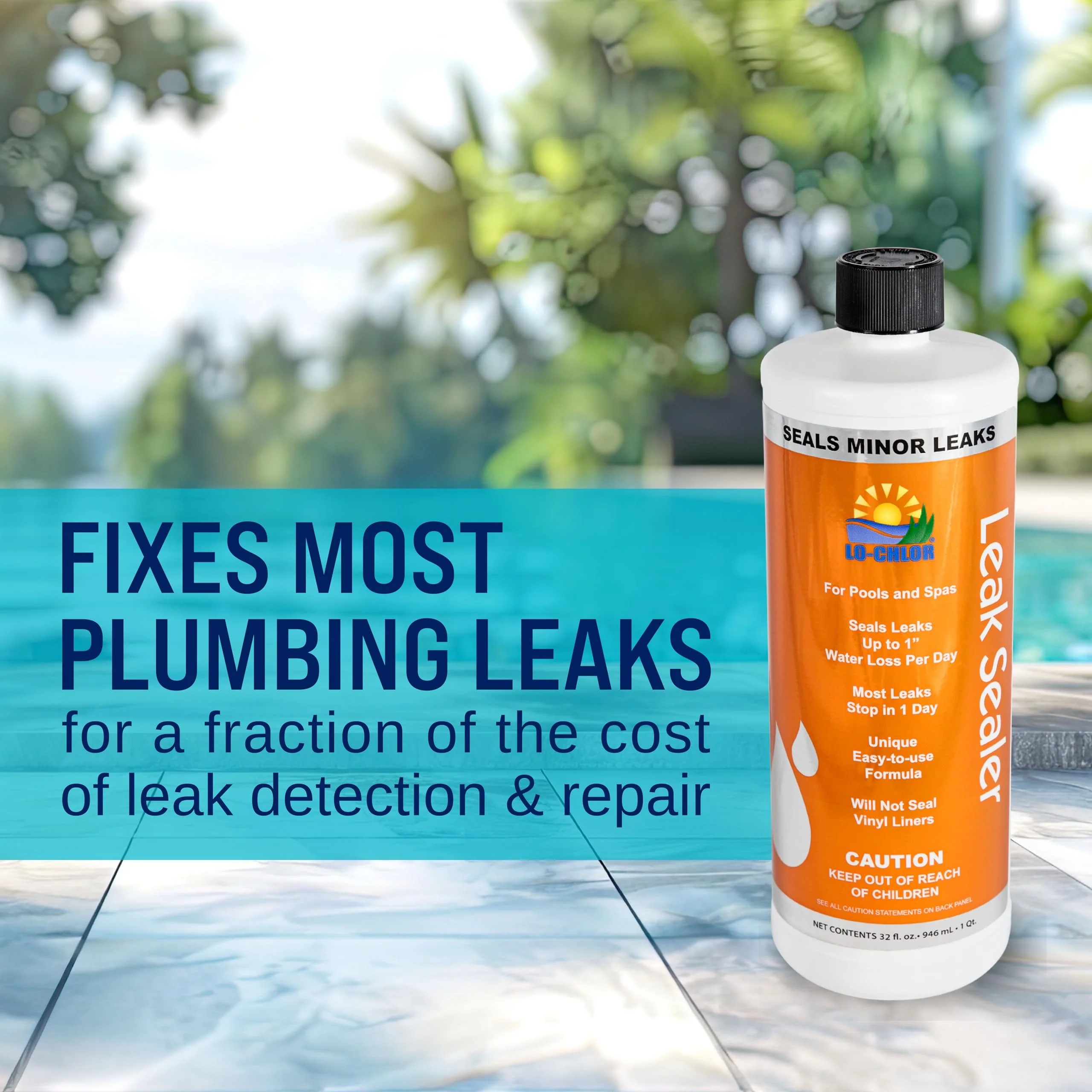Lo-Chlor Leak Sealer - No Need to Drain Pool Water, Easily Fix a Leak Pool Leak Sealer - Hot Tub Leak Sealer Works in 24 Hours to Fix a Leak Spa and Hot Tub, Fast Acting Pool Leak Repair (32oz) - Image 8