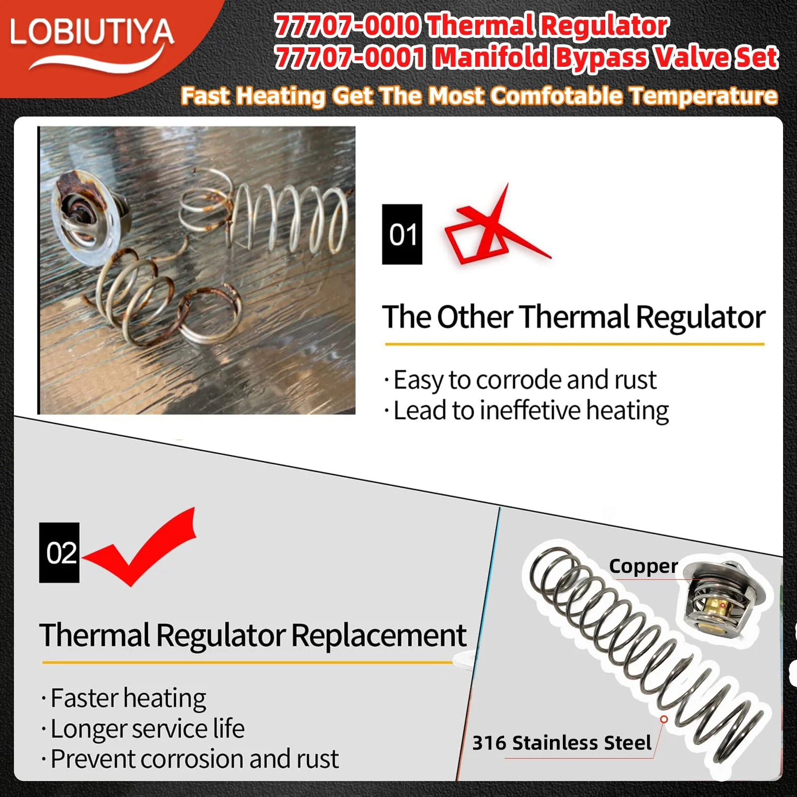 LOBIUTIYA 77707-0010 Thermal Regulator and 77707-0001 Manifold Bypass Valve Kit Compatible with MasterTemp 400 250 200 300 333 and Sta-Rite Pool and Pool Heaters, 38000-0007S Thermal Regulator kit - Image 4