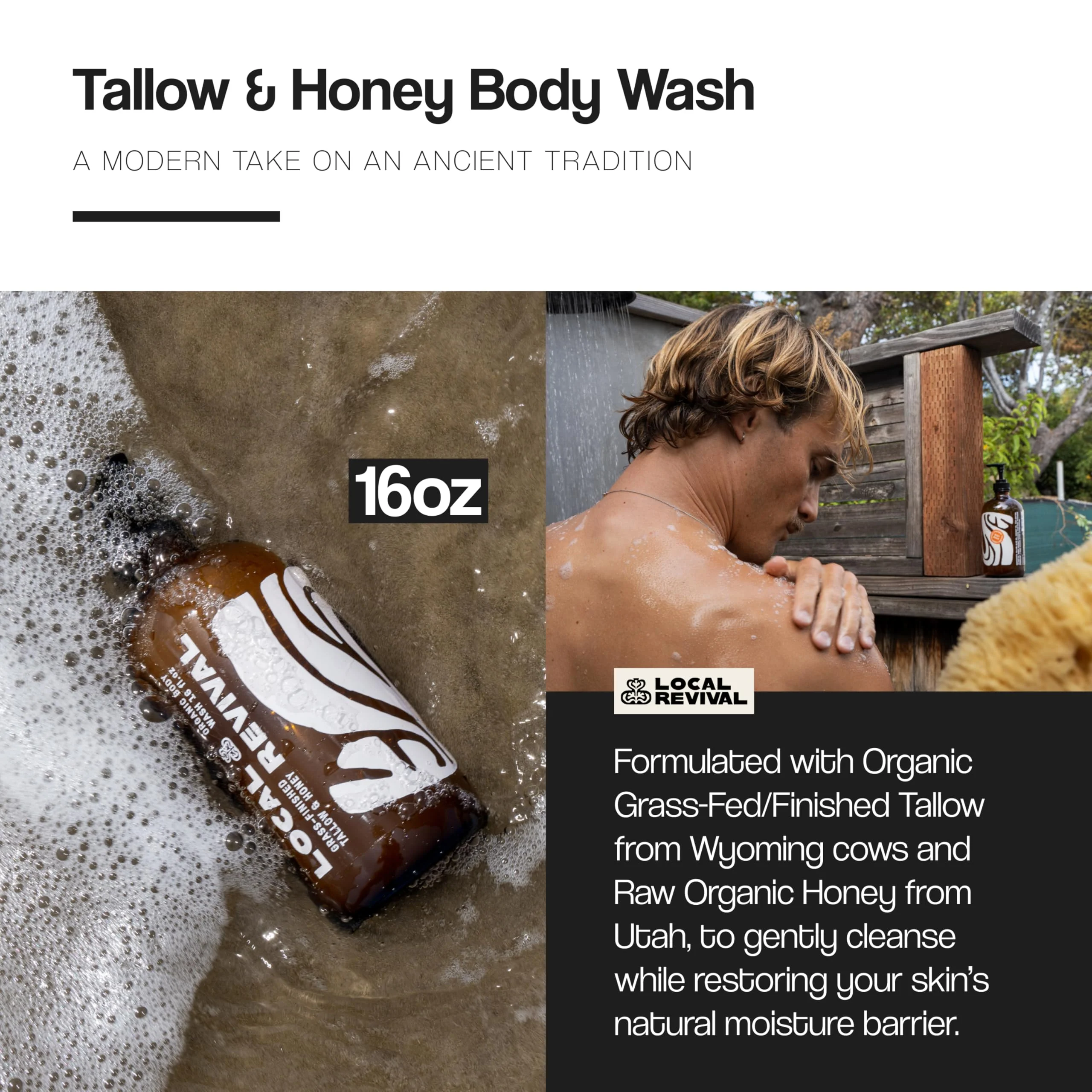 Local Revival Tallow and Honey Body Wash - Unscented - Beef Tallow with Honey, Olive Oil, Shea Butter and Jojoba Oil - Moisturizing Body Wash for Men and Women, 16oz - Image 8