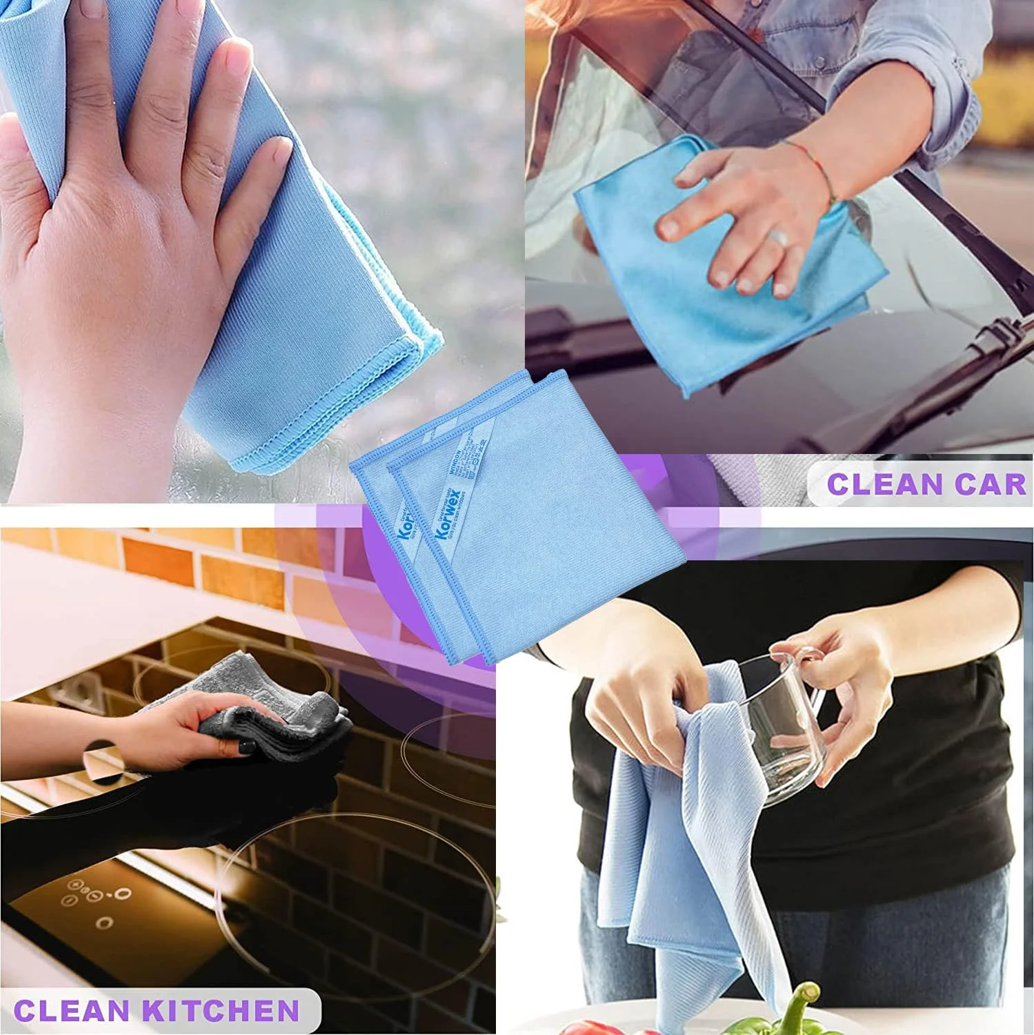 Longmann Window Cleaning Cloth, Glass Cloth, Cleaning Cloth, Streaks Schatches Free (Blue 4 Pack) - Image 7