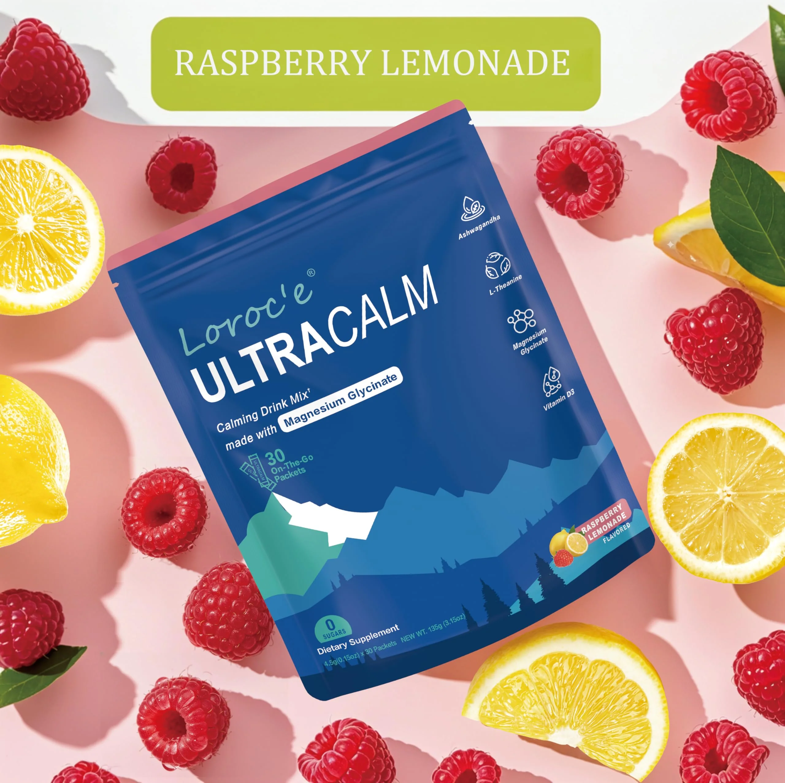 Loroc'e UltraCalm Super Cortisol Reducer Drink, Magnesium Glycinate (30 Servings), L-theanine, Ashwagandha, Vitamin D, No Sugar, Raspberry Lemonade Sleep Aid Powder - Image 7