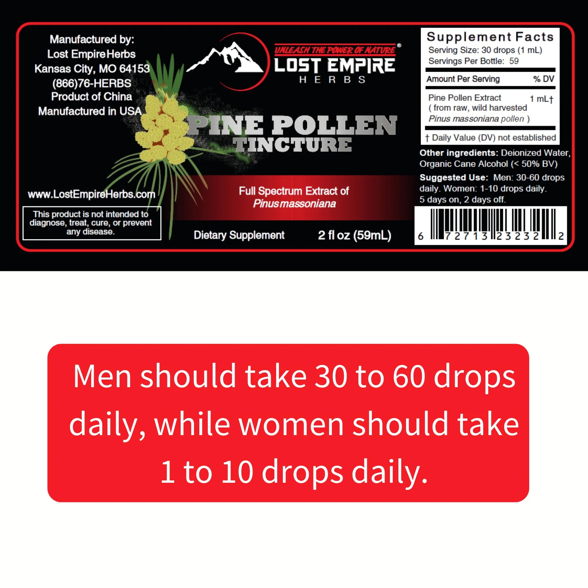 Lost Empire Herbs Pine Pollen Tincture Pine Pollen Liquid Extract for Testosterone - Alcohol Tincture is Superior for Better Absorption, 3rd Party Lab Tested (2 Ounce) - Image 7