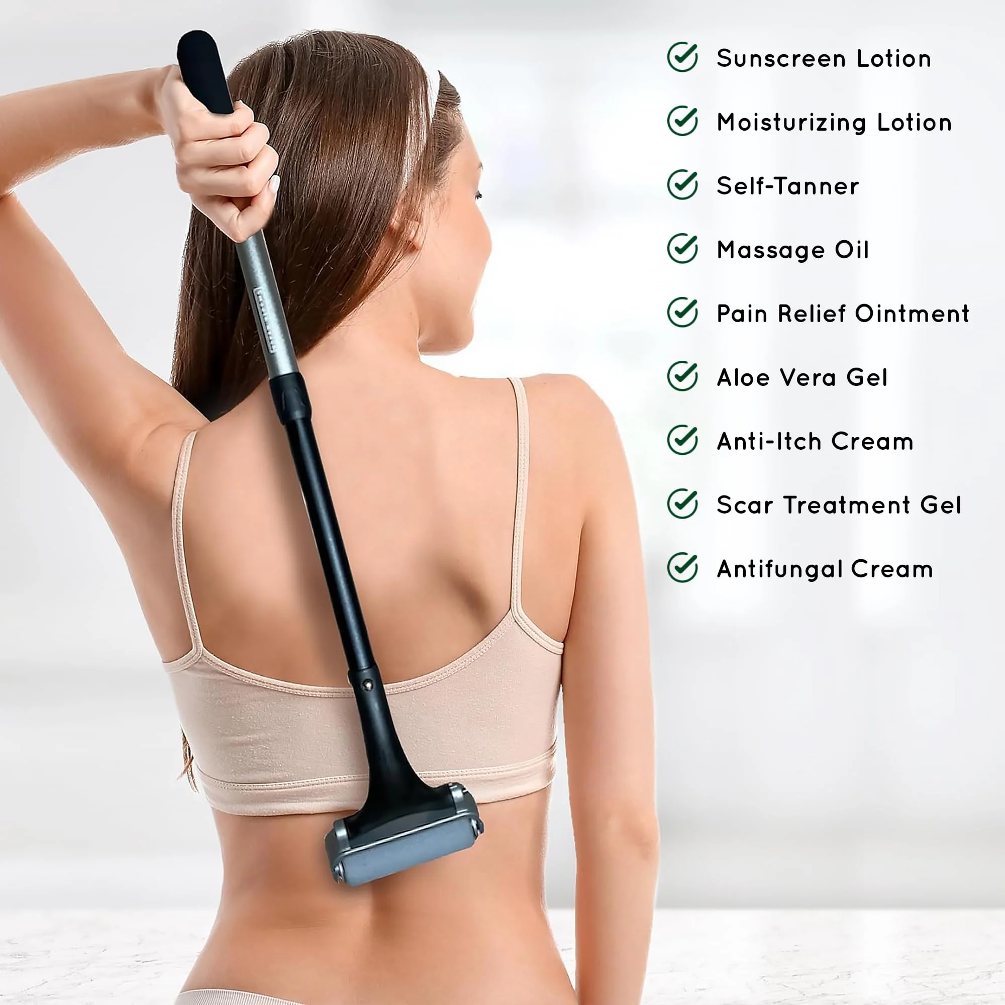Lotion Applicator for Back - Sunblock and Sunscreen Application Roller - Apply Moisturizer, Cream, Ointment, Oil, Self Tanner - Daily Living Aids - Reacher - Back Scratcher Upgrade – Washable - Image 6
