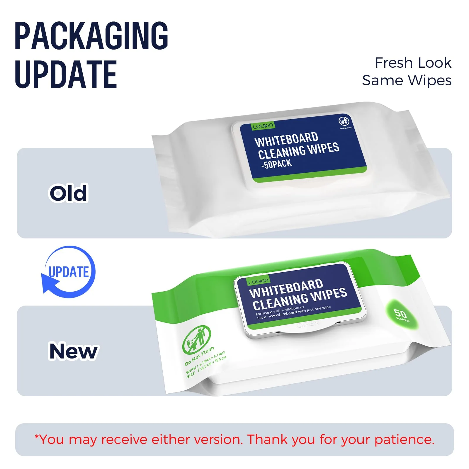 loukin Dry Erase Wipes, Whiteboard Cleaning Wipes, Non-Toxic Cleaning Wipes for Whiteboard, 6 Pack, 50 Wipes Per Pack - Image 2