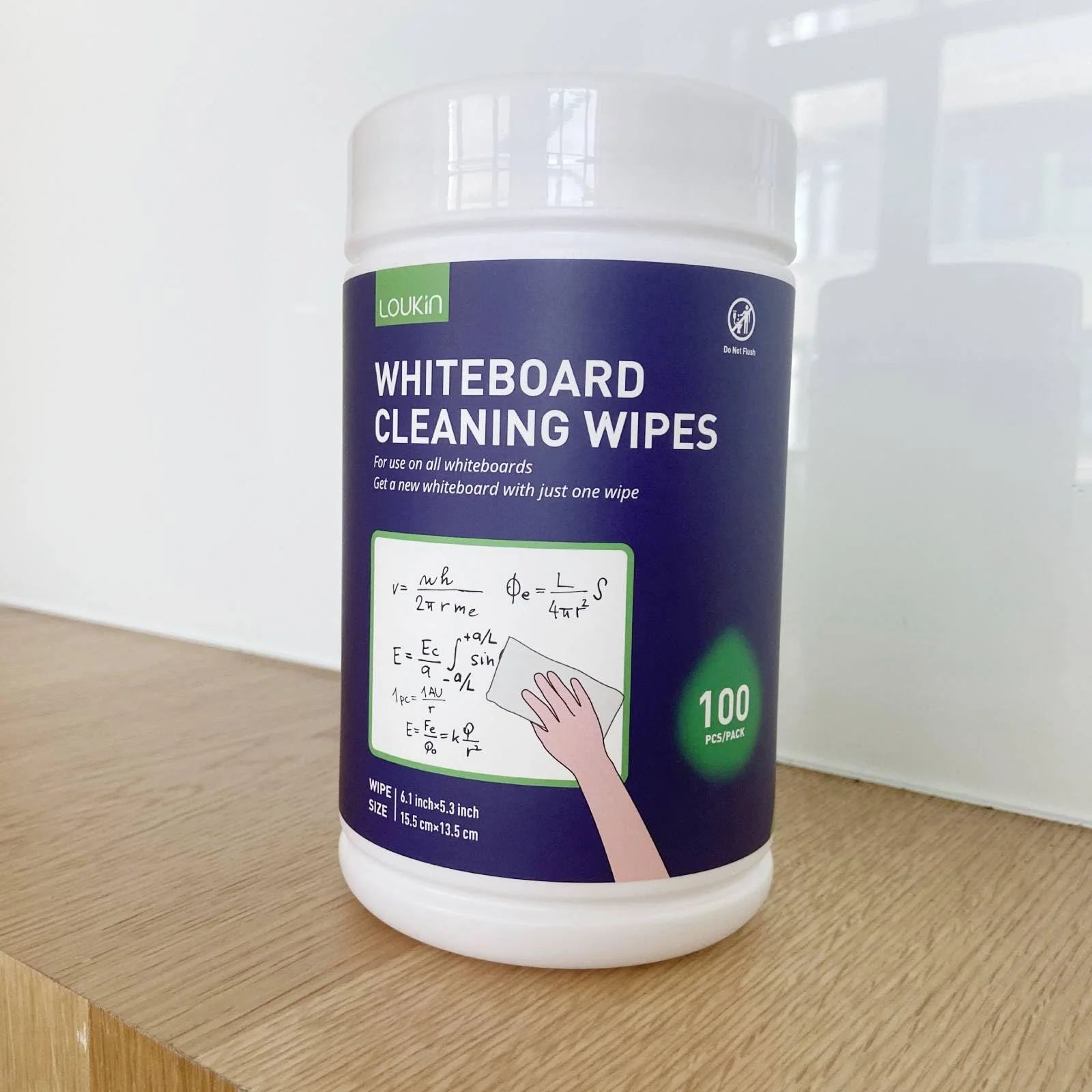 Loukin Whiteboard Cleaning Wipes, Dry Erase Board Cleaning Wipes, Non-toxic White board Wipes, 100 Wipes per Canister - Image 2