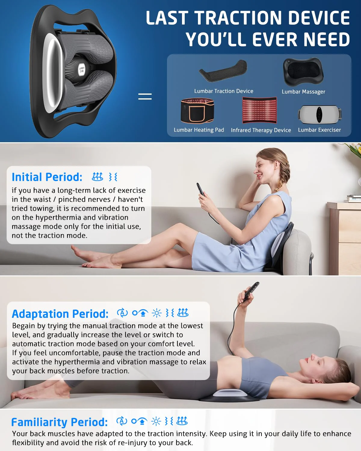 Lower Back Stretching Massager, Electric Lumbar Traction Device with Dynamic Stretching, Adjustable Temperature (104°F - 118.4°F), Vibration Massage - For the Lumbar Spine & Relieving Lower Back Pain - Image 4