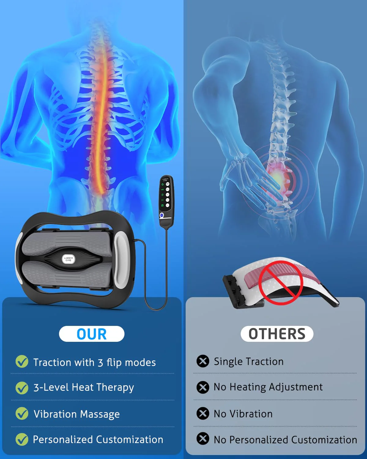 Lower Back Stretching Massager, Electric Lumbar Traction Device with Dynamic Stretching, Adjustable Temperature (104°F - 118.4°F), Vibration Massage - For the Lumbar Spine & Relieving Lower Back Pain - Image 6