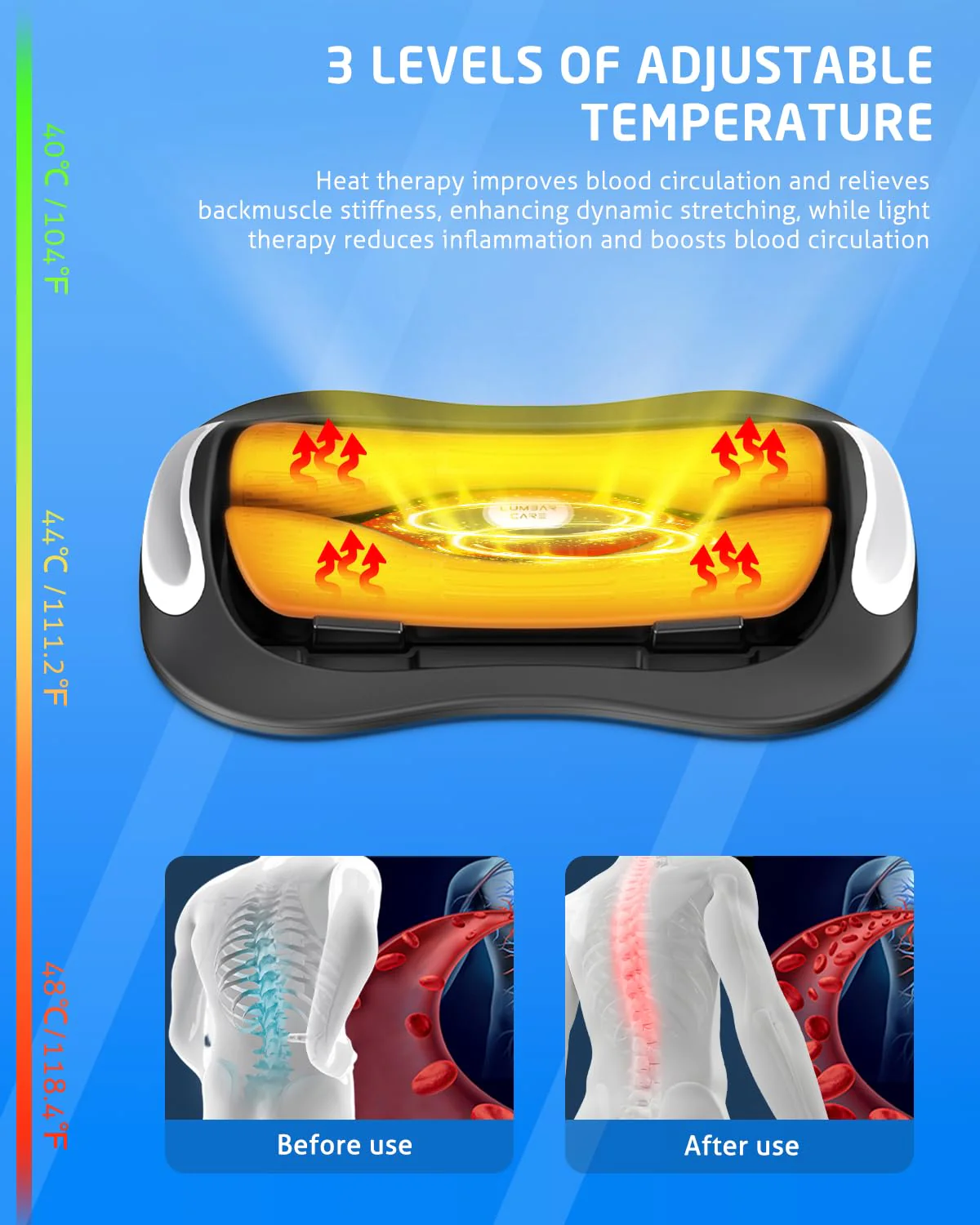 Lower Back Stretching Massager, Electric Lumbar Traction Device with Dynamic Stretching, Adjustable Temperature (104°F - 118.4°F), Vibration Massage - For the Lumbar Spine & Relieving Lower Back Pain - Image 7